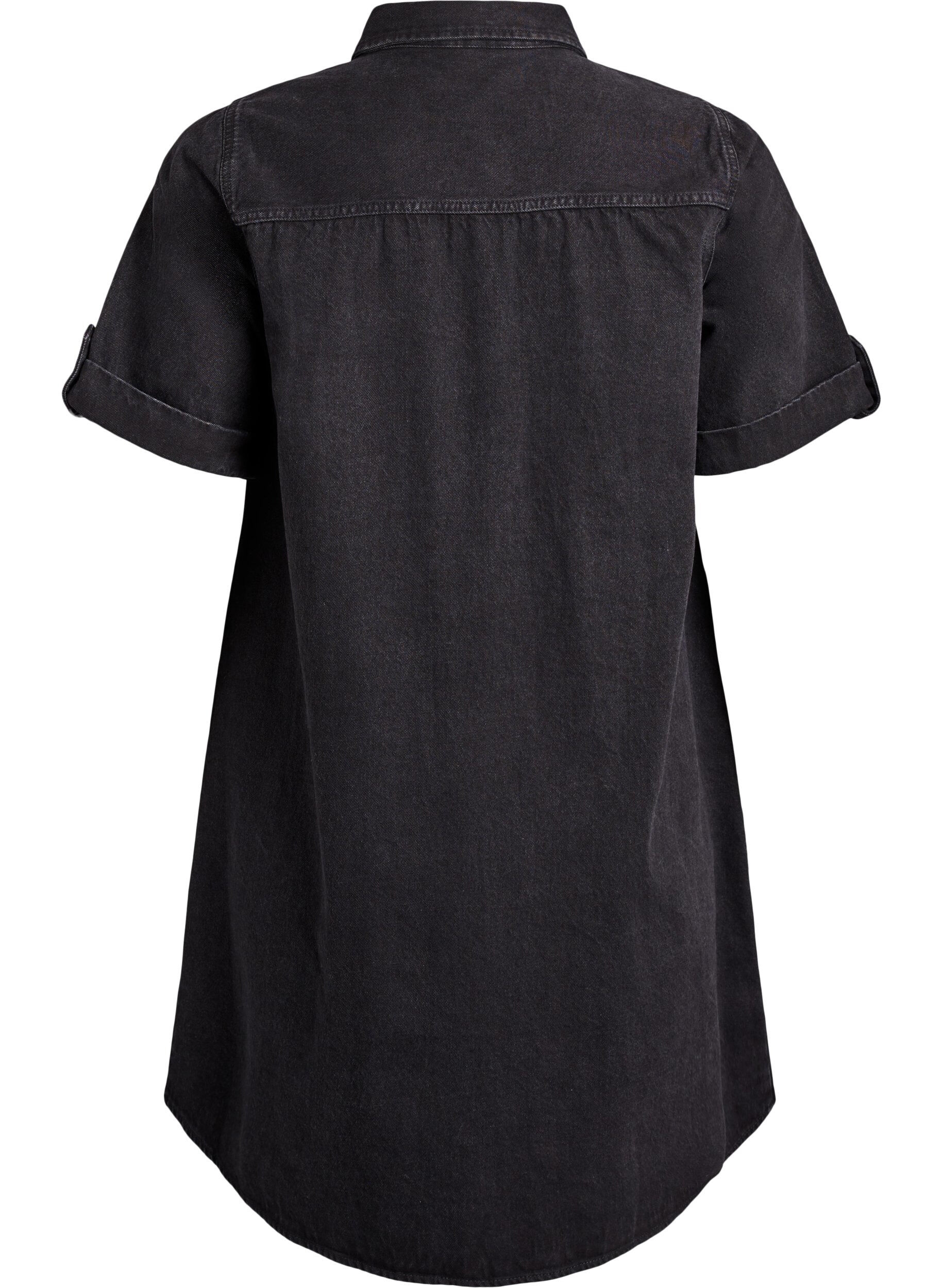 Zizzi Robe en denim avec manches courtes et boutons, Noir, Packshot image number 1