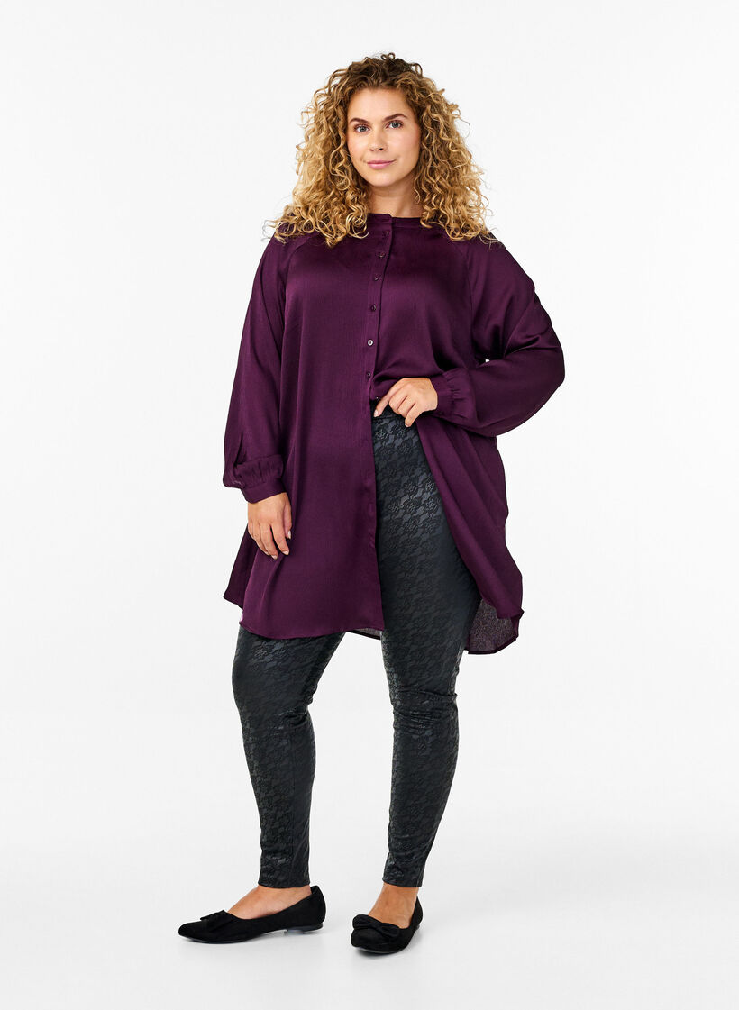 Lange Bluse mit Knöpfen und langen Ärmeln, Potent Purple, Model image number 2