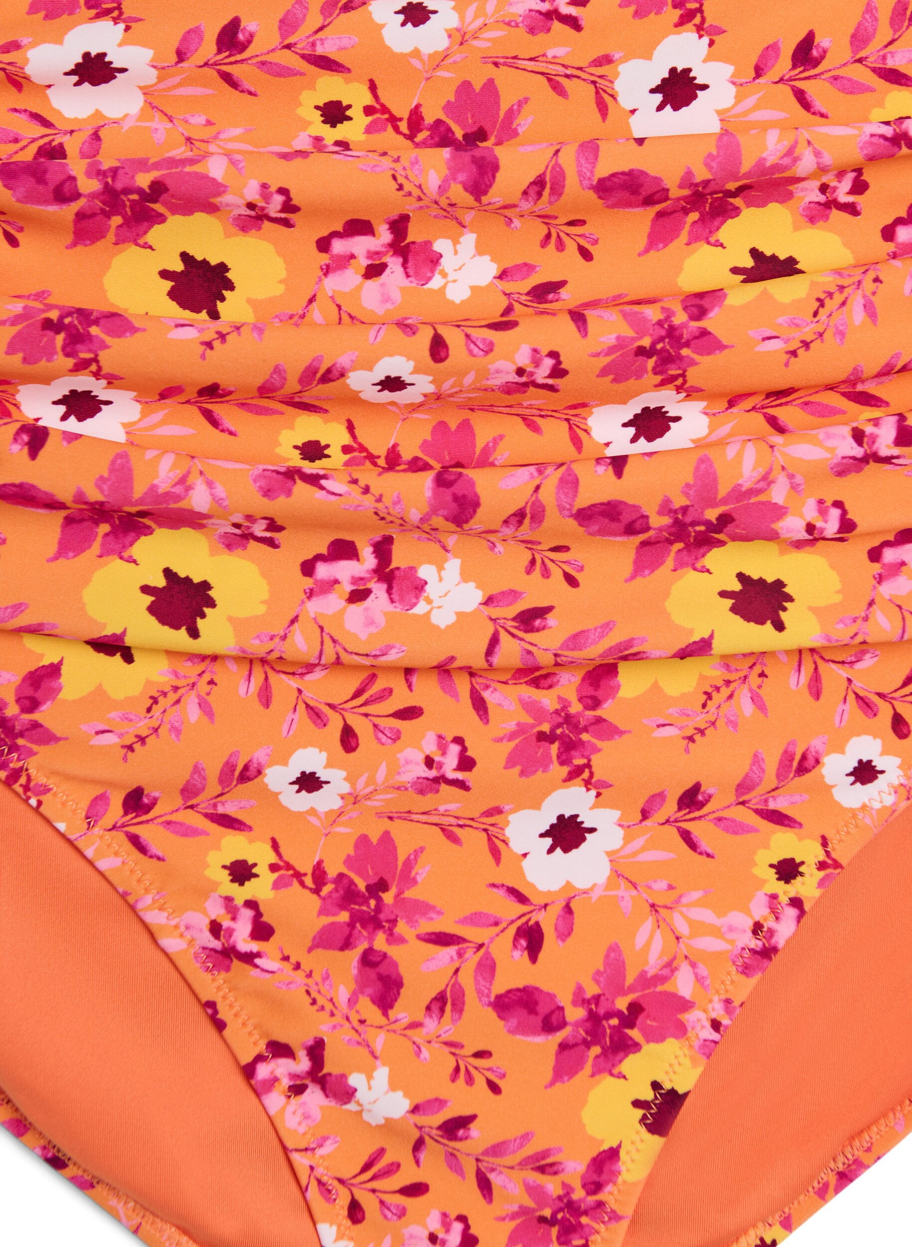 Zizzi Culotte de bikini taille haute &agrave; motif, Orange, Packshot image number 2