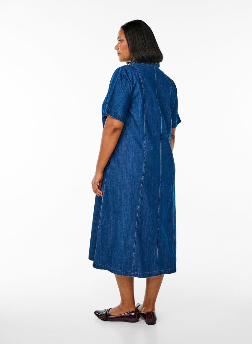 Robe-chemise en denim mi-longue, Bleu, Model image number 1