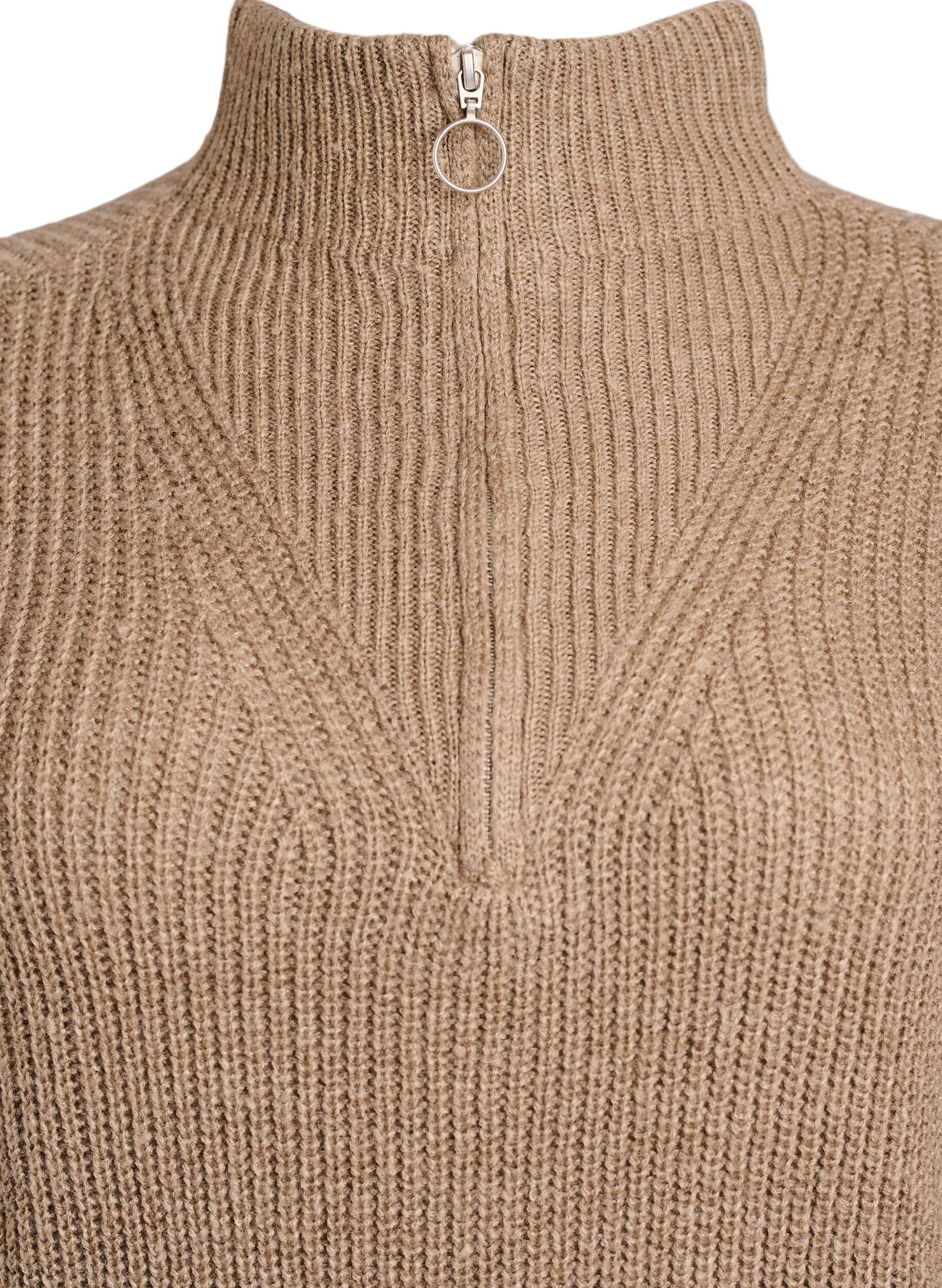 ZizziStrickpullover mit hohem Kragen und Rei&szlig;verschluss, Braun, Packshot image number 2