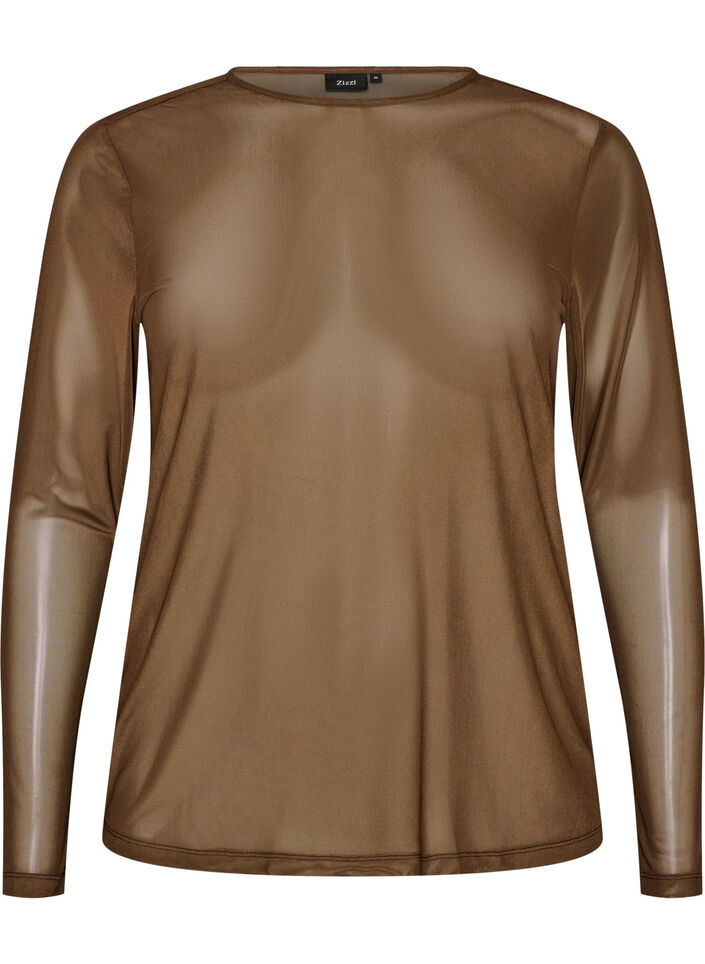 Blouse en mesh &agrave; manches longues, Marron, Packshot image number 0