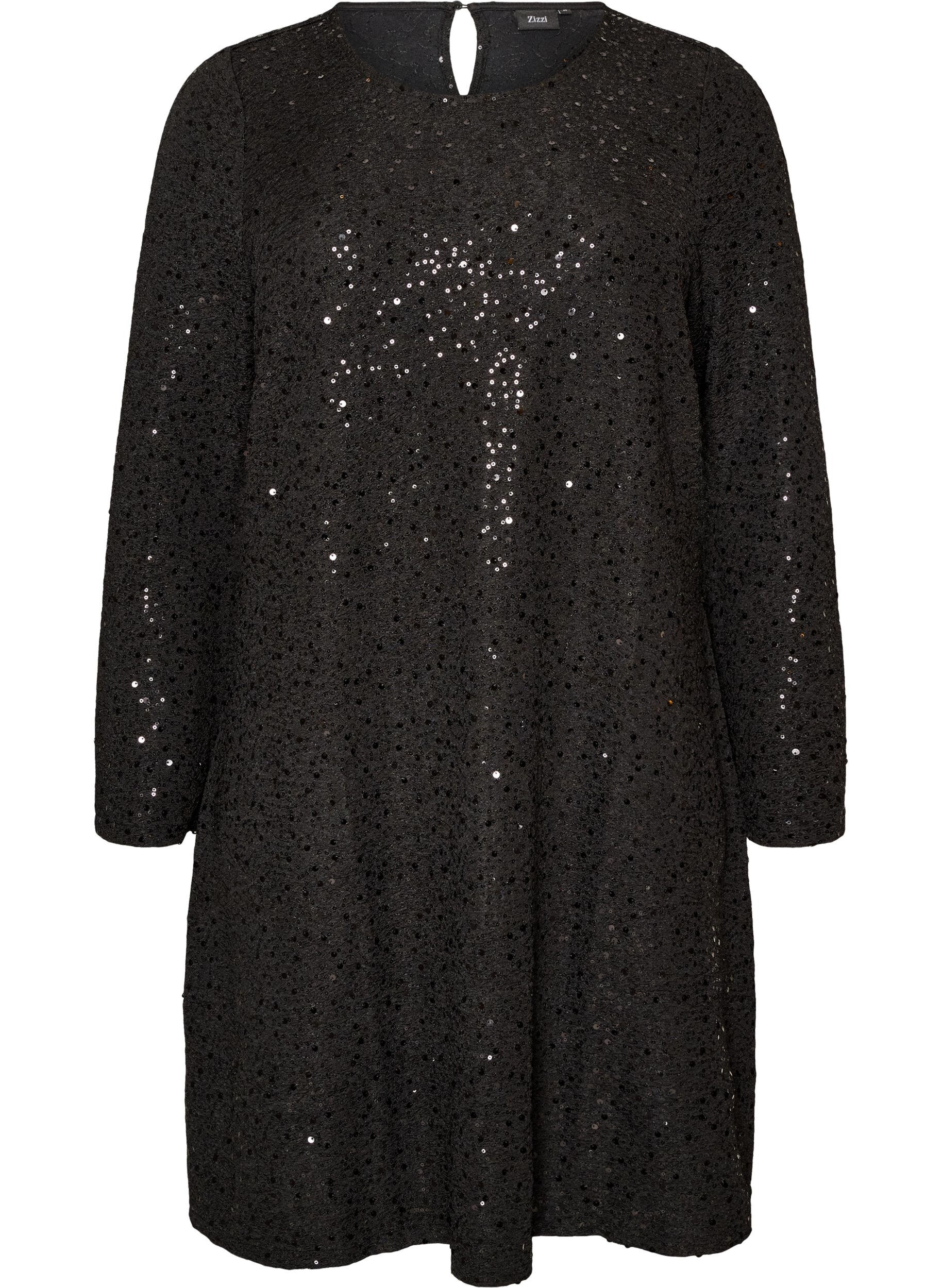 ZizziKurzes Paillettenkleid in A-Linie, Schwarz, Packshot image number 0