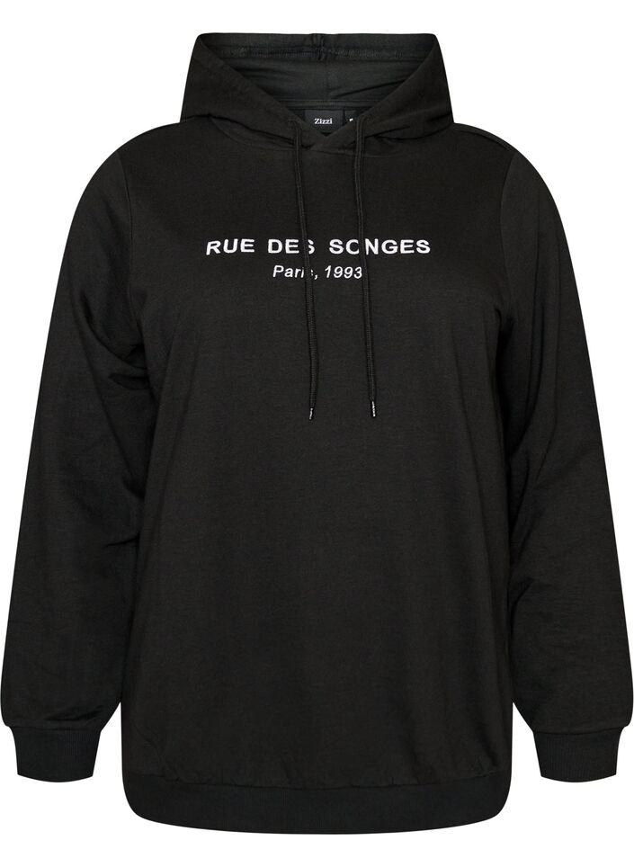 Sweat &agrave; capuche avec imprim&eacute;, Noir, Packshot image number 0