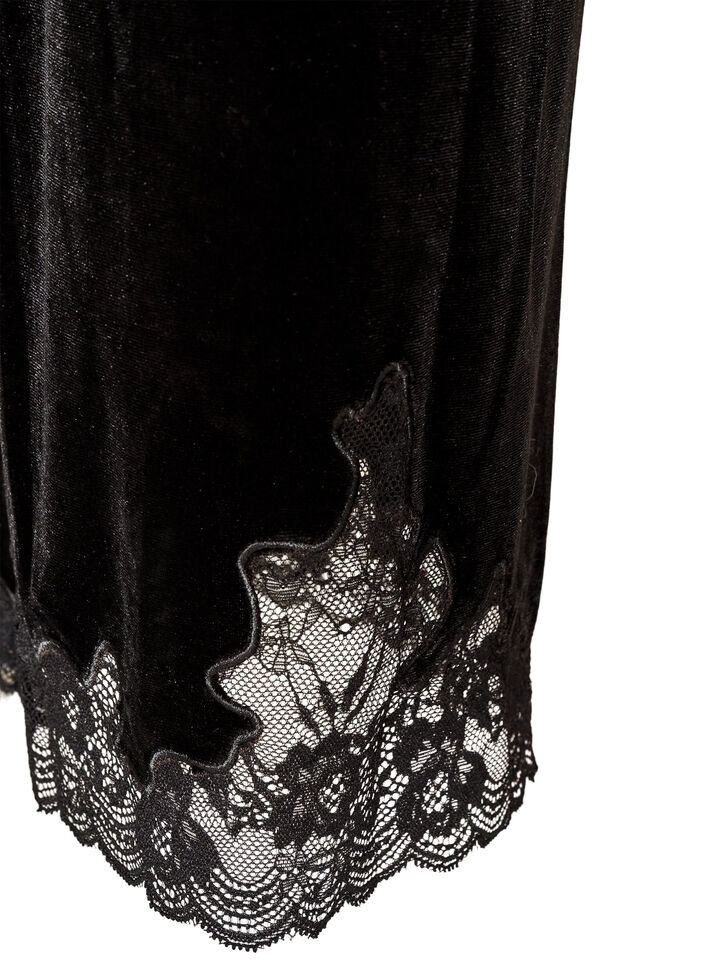 Pantalon en velours coupe ample avec finitions en dentelle, Noir, Packshot image number 3
