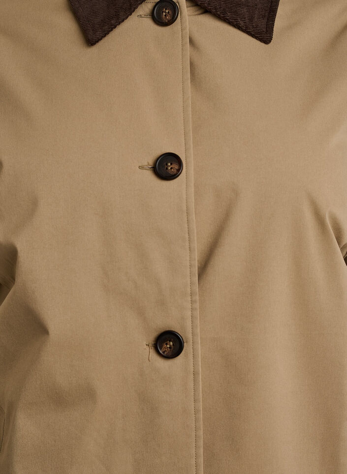Veste mi-longue avec col en velours c&ocirc;tel&eacute;, Beige, Packshot image number 2