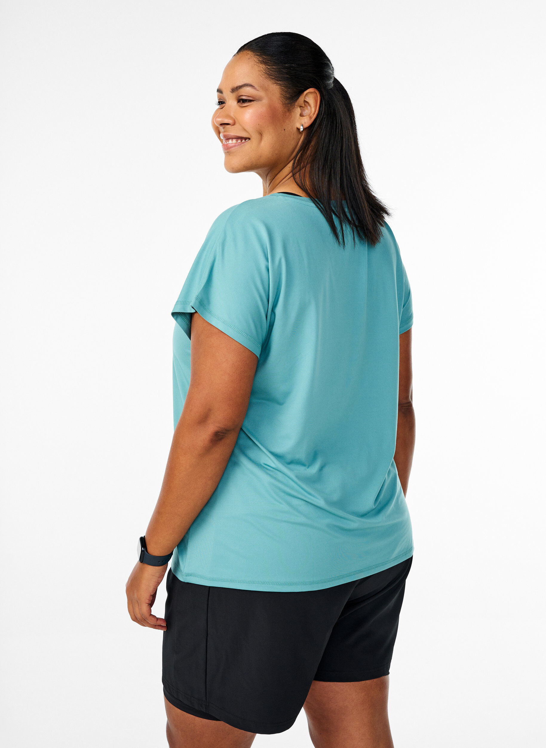 Zizzi T-shirt de sport ample avec col en V, Vert, Model image number 2