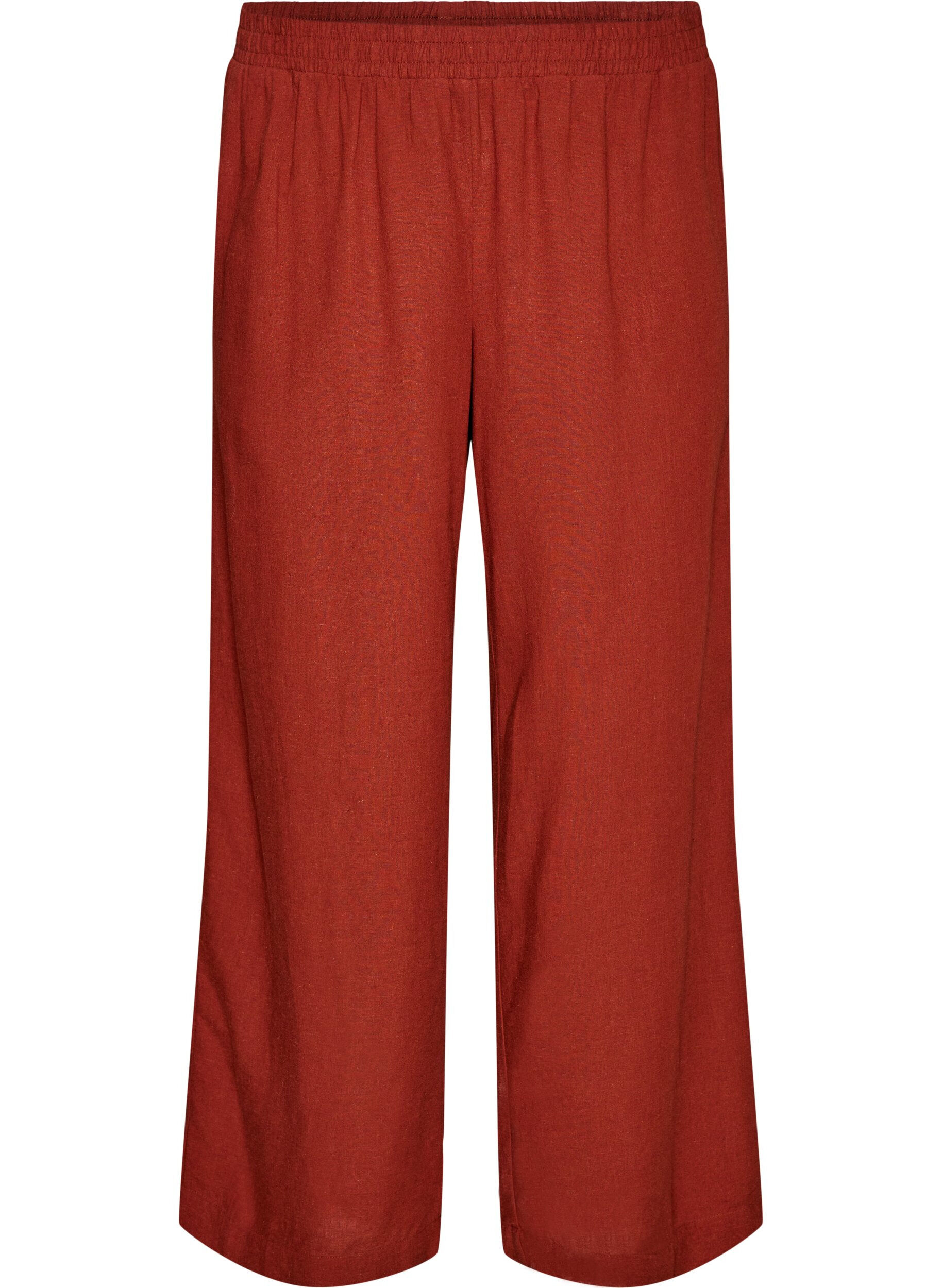 Zizzi Pantalon large en lin et viscose, Bordeaux, Packshot image number 0