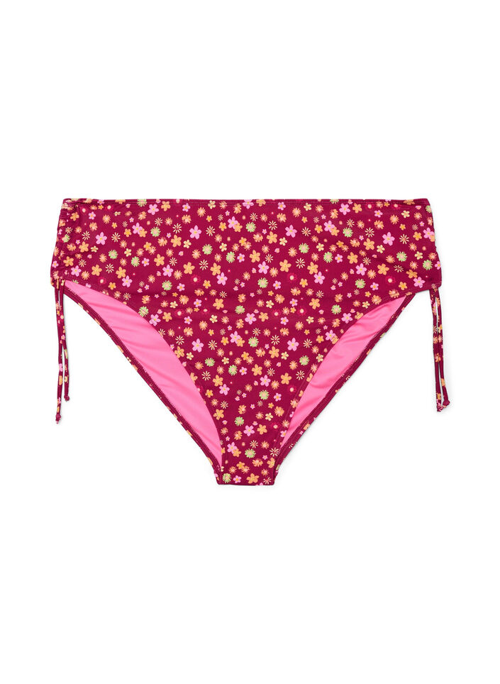 Culotte de bikini &agrave; coupe tai avec liens &agrave; nouer et imprim&eacute; fleuri, Rouge, Packshot image number 0