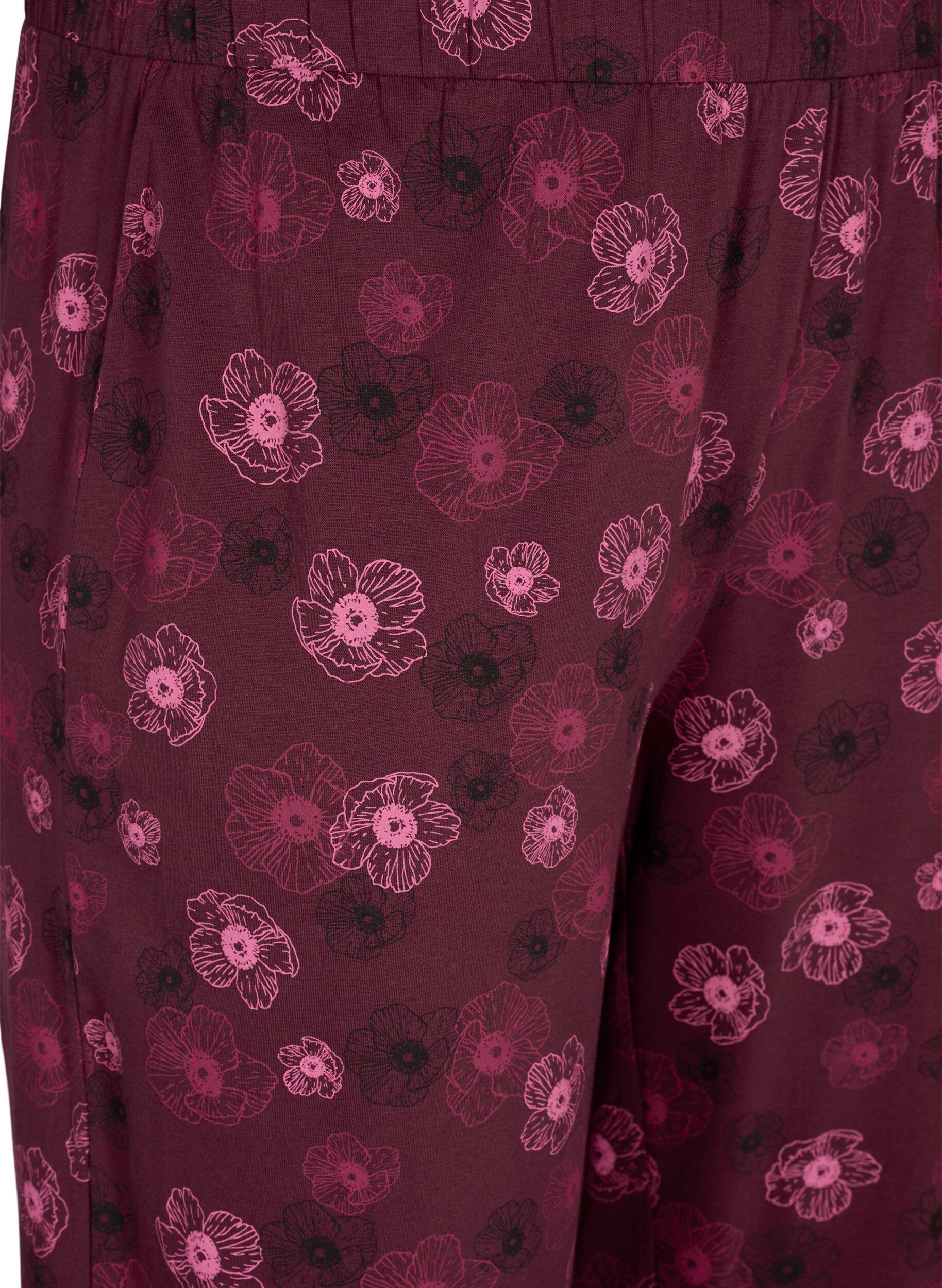 Zizzi Cotton Pyjamas Hose mit Druck, Dunkles Bordeaux, Packshot image number 2