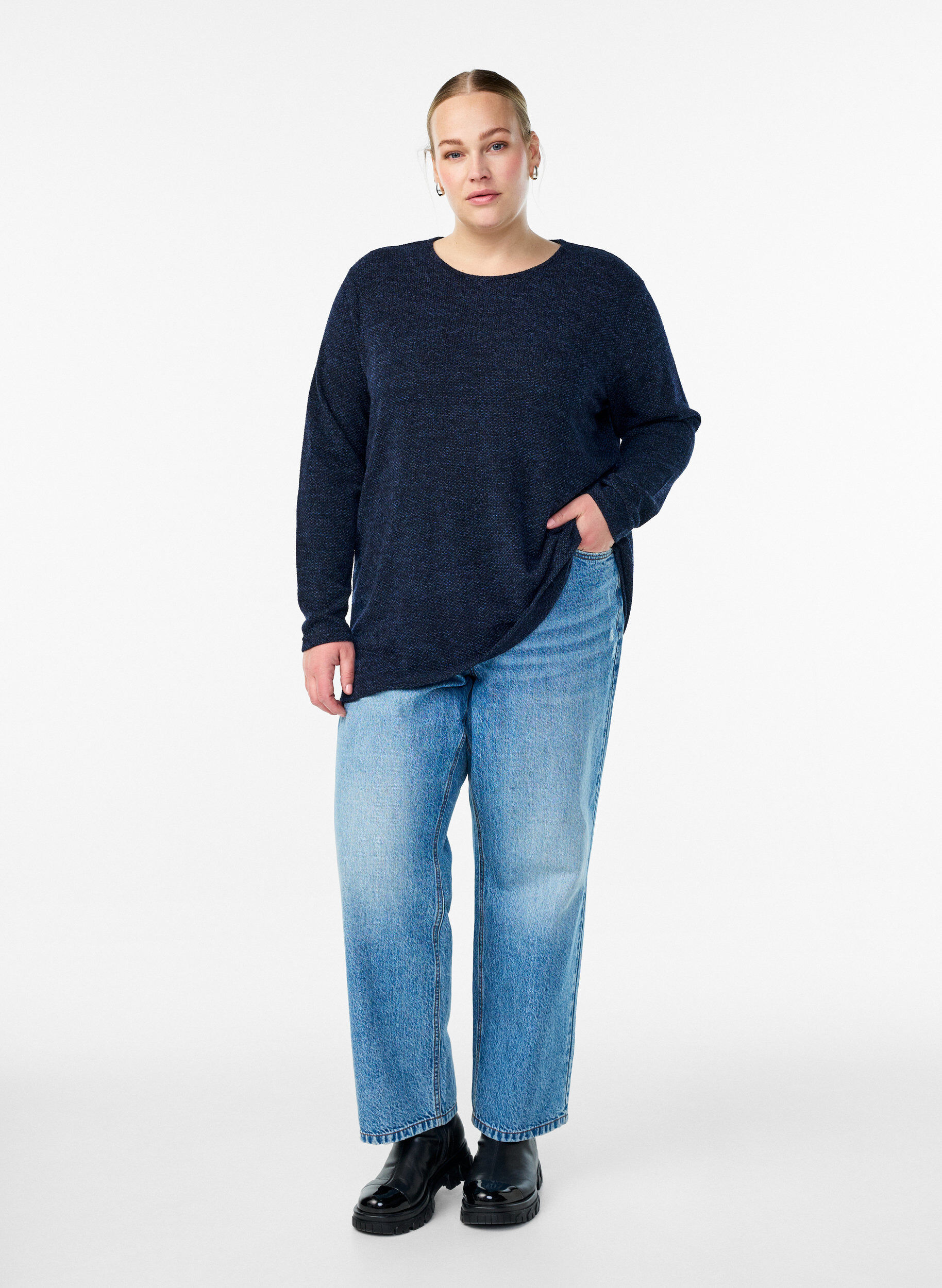 ZizziBlouse &agrave; manches longues avec texture, Bleu, Model image number 1