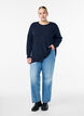 Blouse &agrave; manches longues avec texture, Bleu, Model image number 1