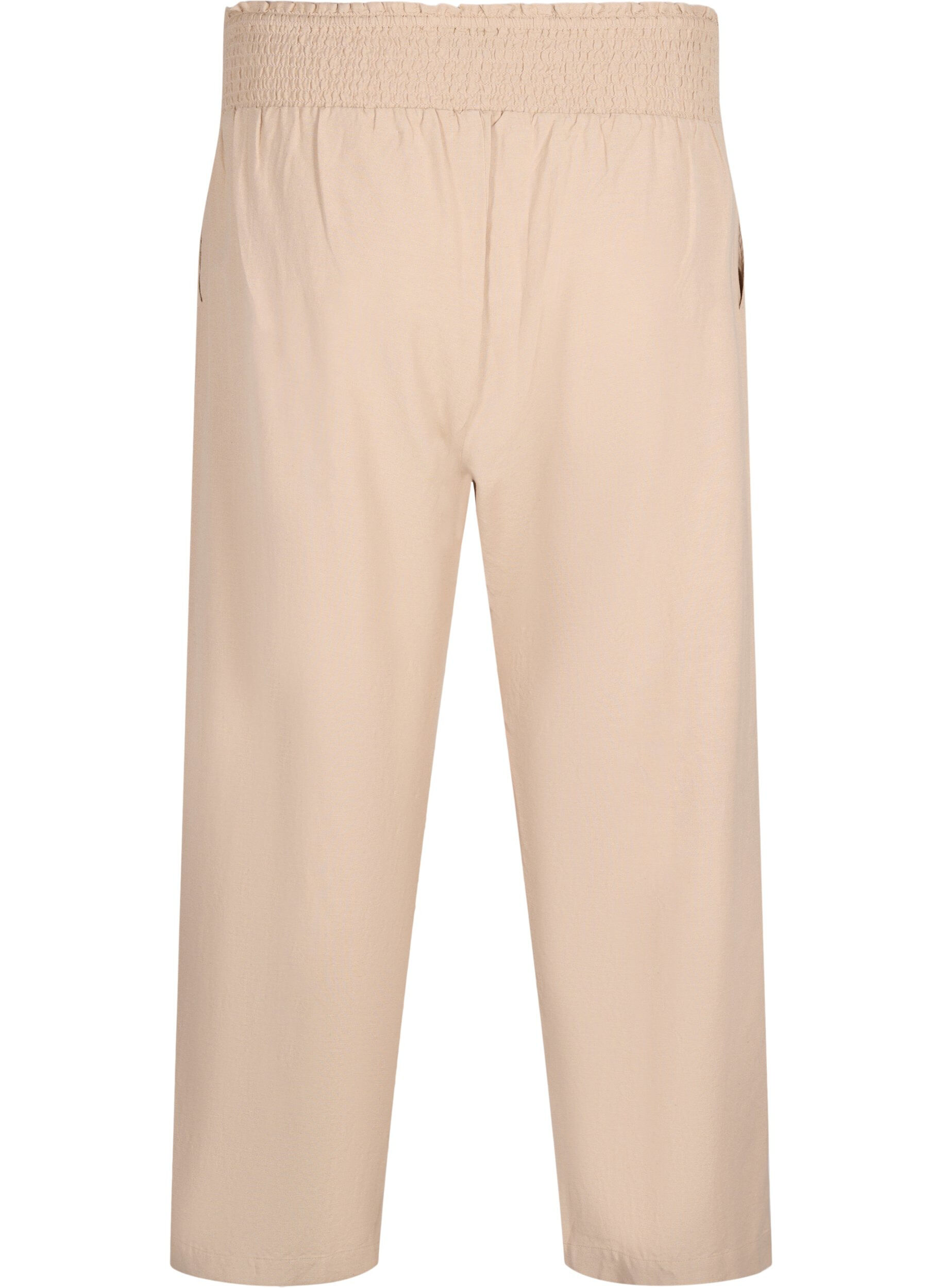 Zizzi Pantalon smock&eacute; avec lin, Beige, Packshot image number 1