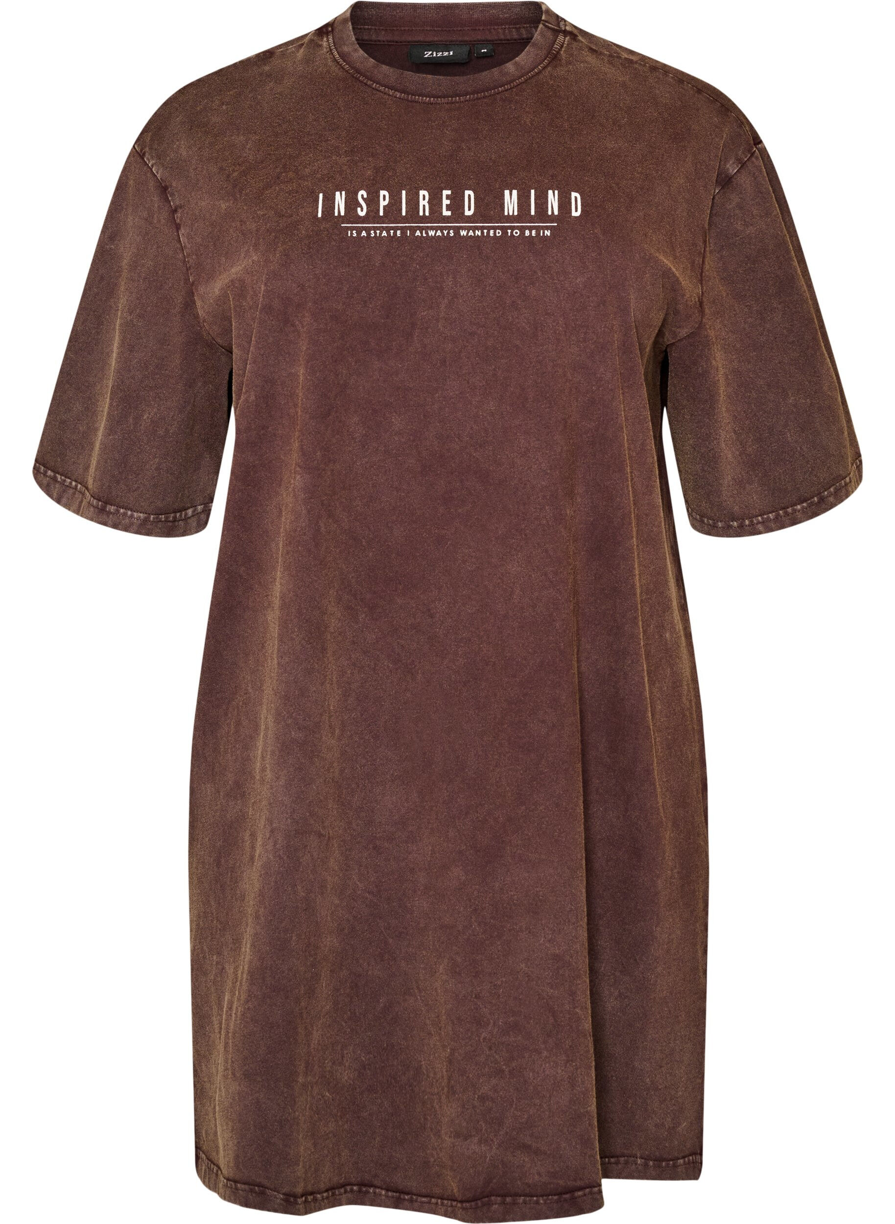 ZizziLockeres T-Shirt-Kleid mit Washed-Optik, Braun, Packshot image number 0