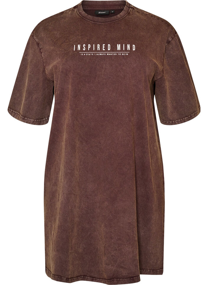 Lockeres T-Shirt-Kleid mit Washed-Optik, Braun, Packshot image number 0