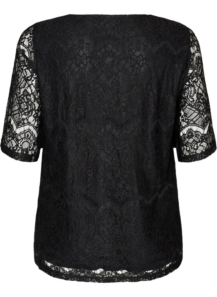 Bluse aus Spitze mit Zierkn&ouml;pfen, Schwarz, Packshot image number 1