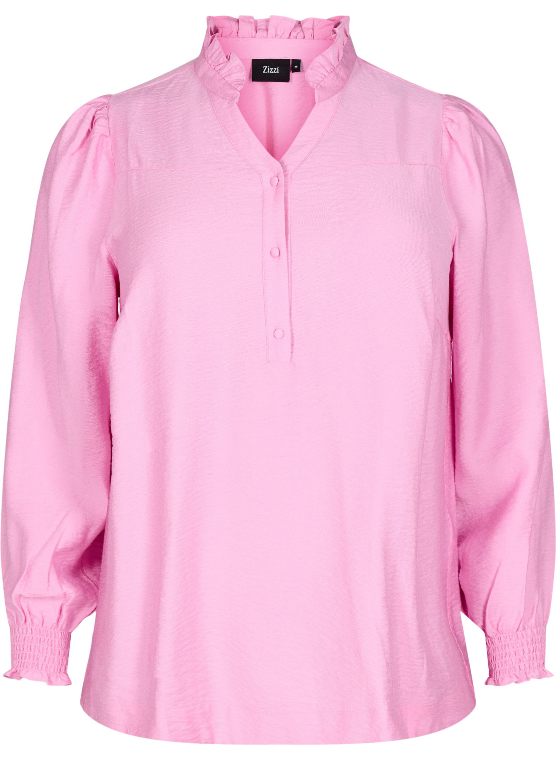 Zizzi Bluse mit R&uuml;schenkragen, Pink, Packshot image number 0