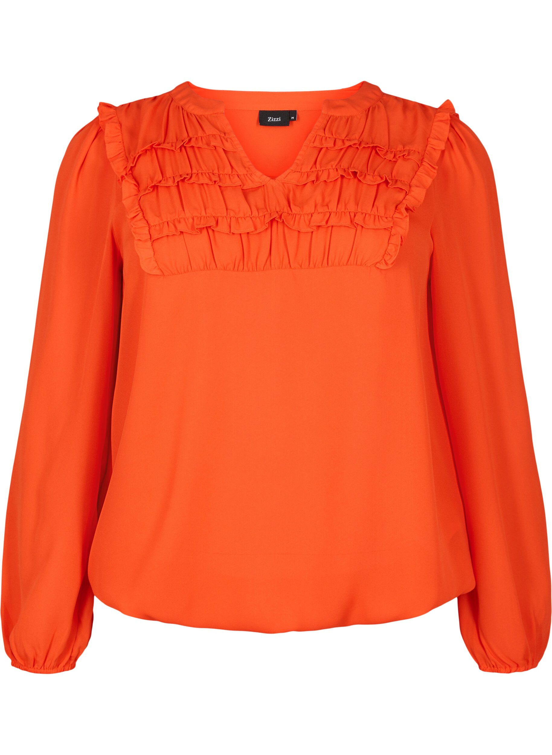 Zizzi Lang&auml;rmlige Bluse mit R&uuml;schendetails, Orange.com, Packshot image number 0