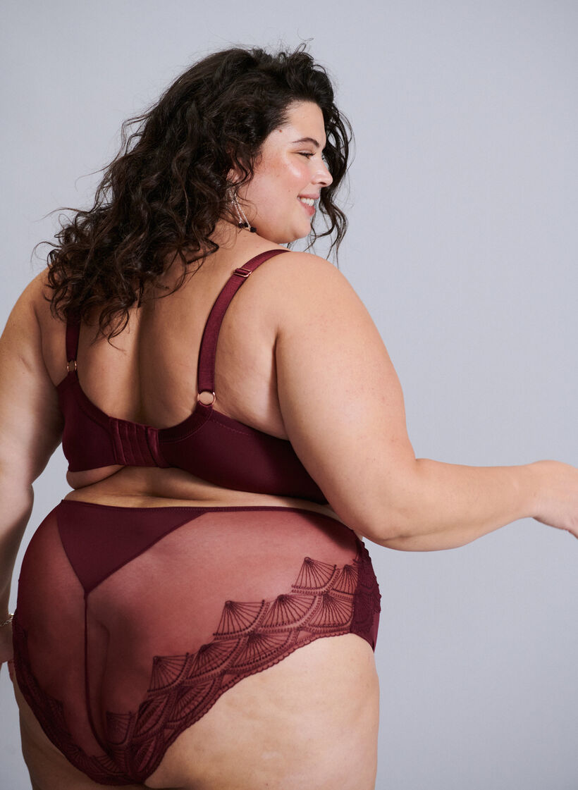 Culotte avec maille et finitions en dentelle brod&eacute;e, Bordeaux, Image image number 0