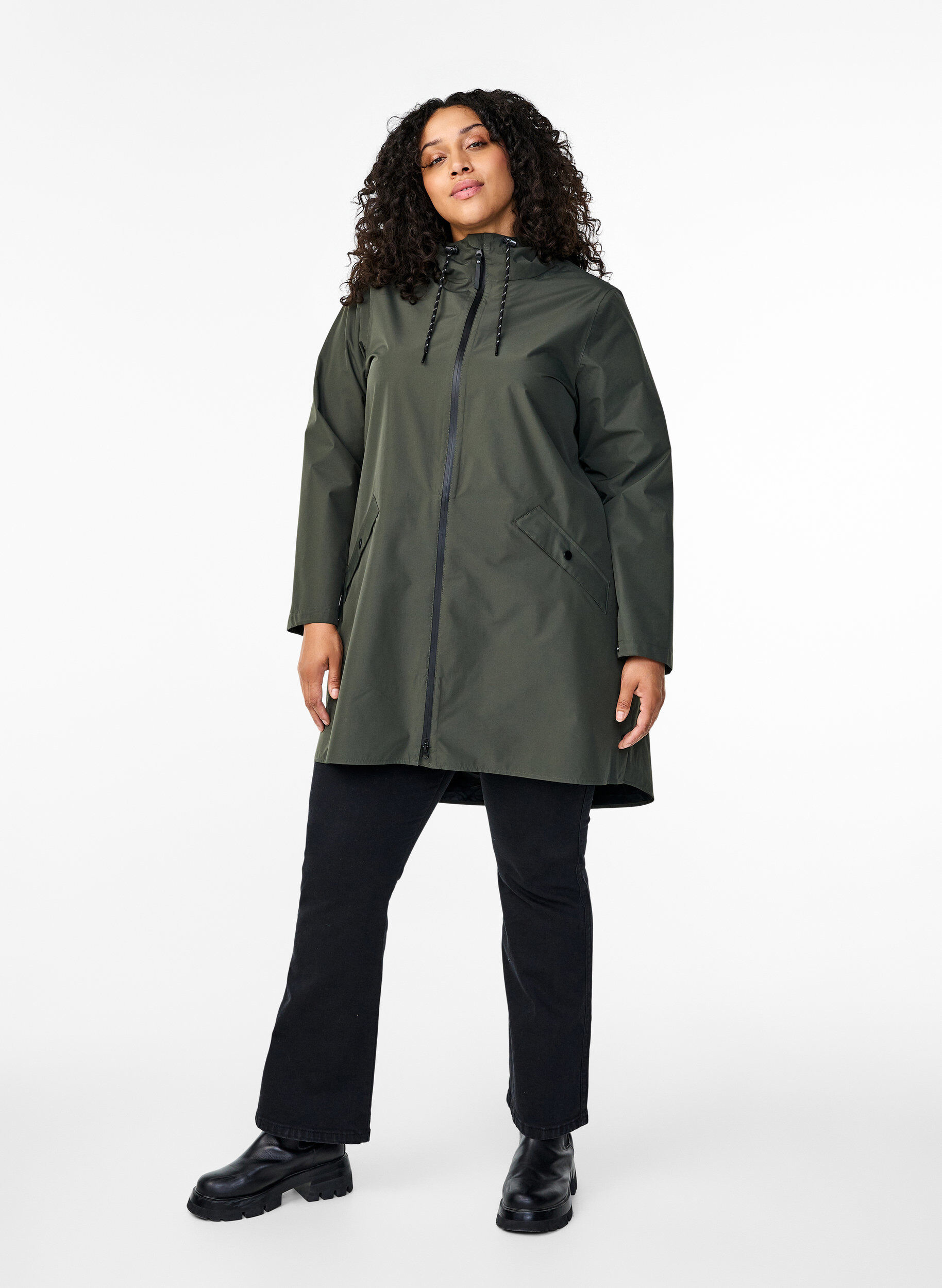 Zizzi Regenjacke mit Taschen und Kapuze, Gr&uuml;n, Model image number 1