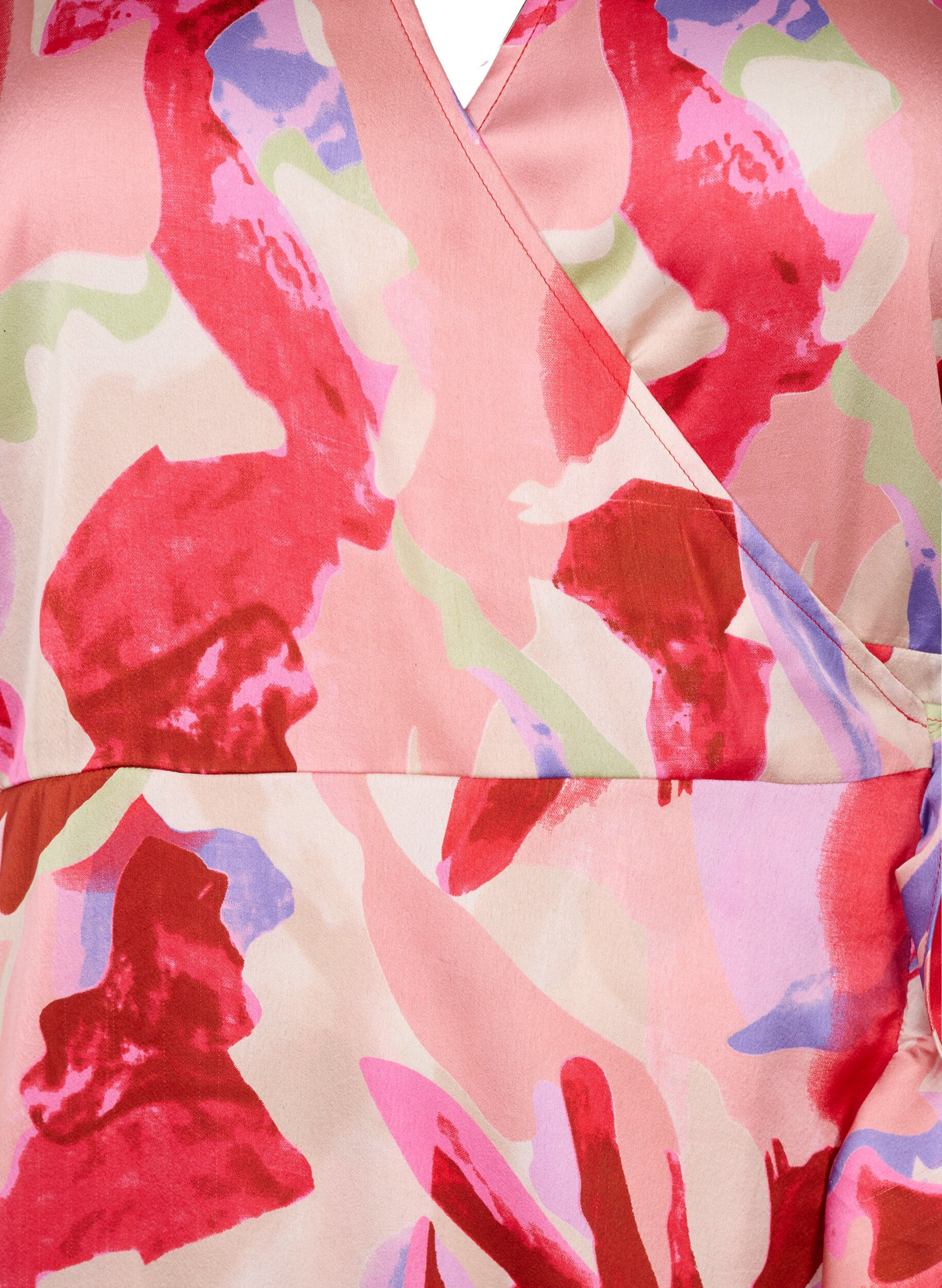 Zizzi Satin-Wickelkleid mit Aufdruck, Geranium Graphic AOP, Packshot image number 2