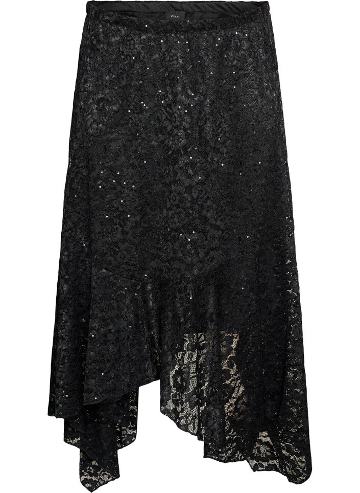 Jupe midi en dentelle avec sequins, Noir, Packshot image number 0