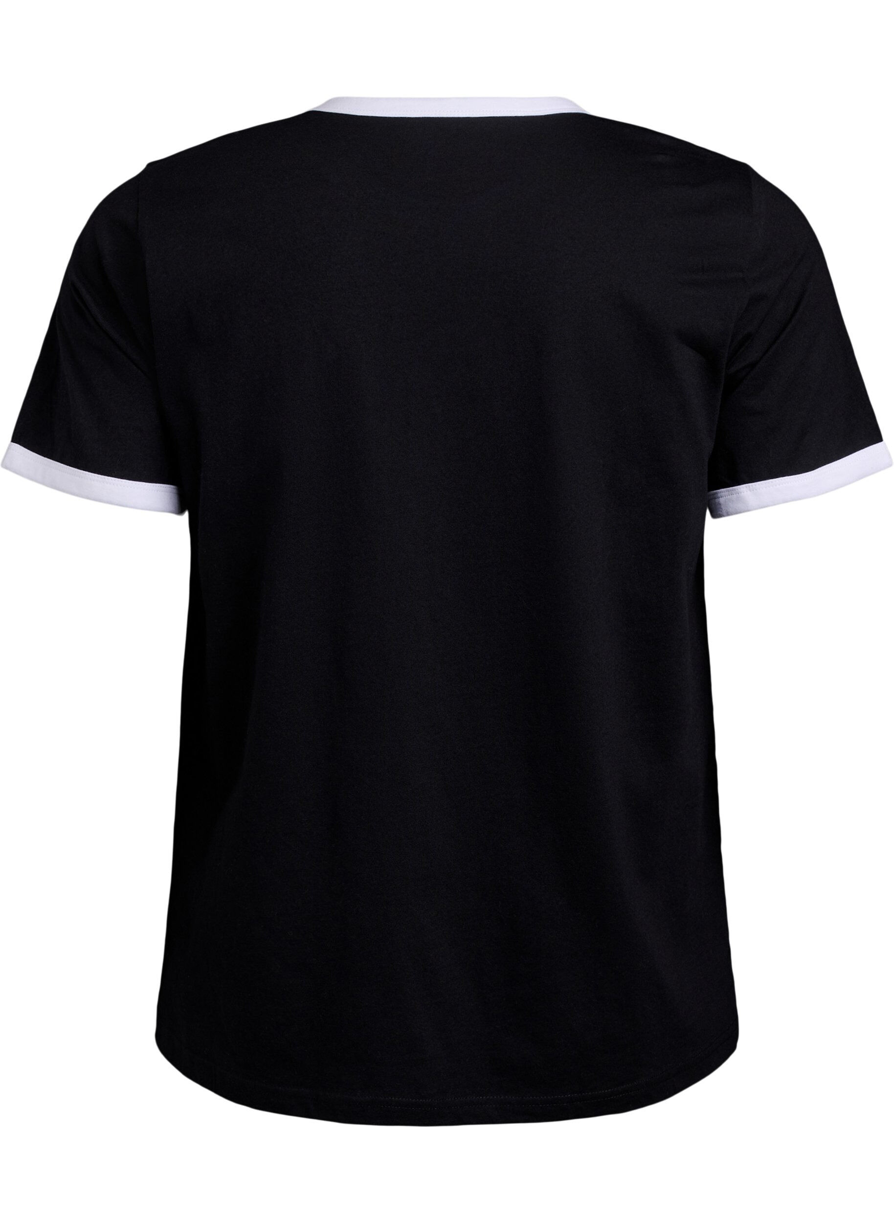 Zizzi T-Shirt mit Textaufdruck, Black w.An. Wh.Paris, Packshot image number 1