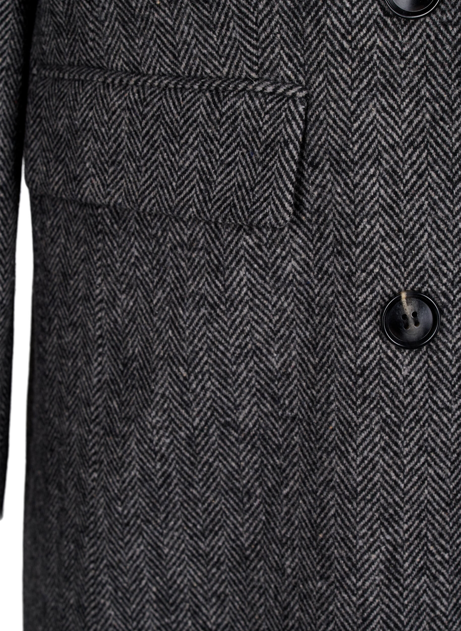 Zizzi Langer Wollmantel mit Fischgr&auml;tenmuster, Dark Grey Melange, Packshot image number 3