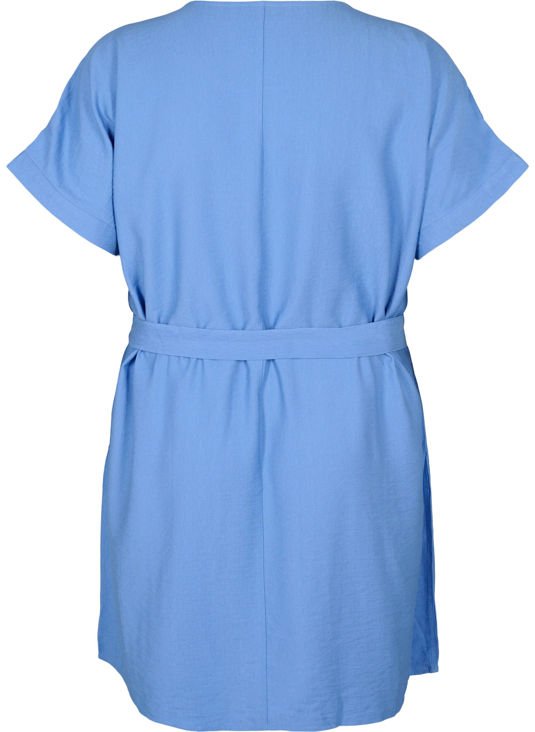 Zizzi Robe courte coupe ample avec ceinture &agrave; nouer, Bleu Clair, Packshot image number 1