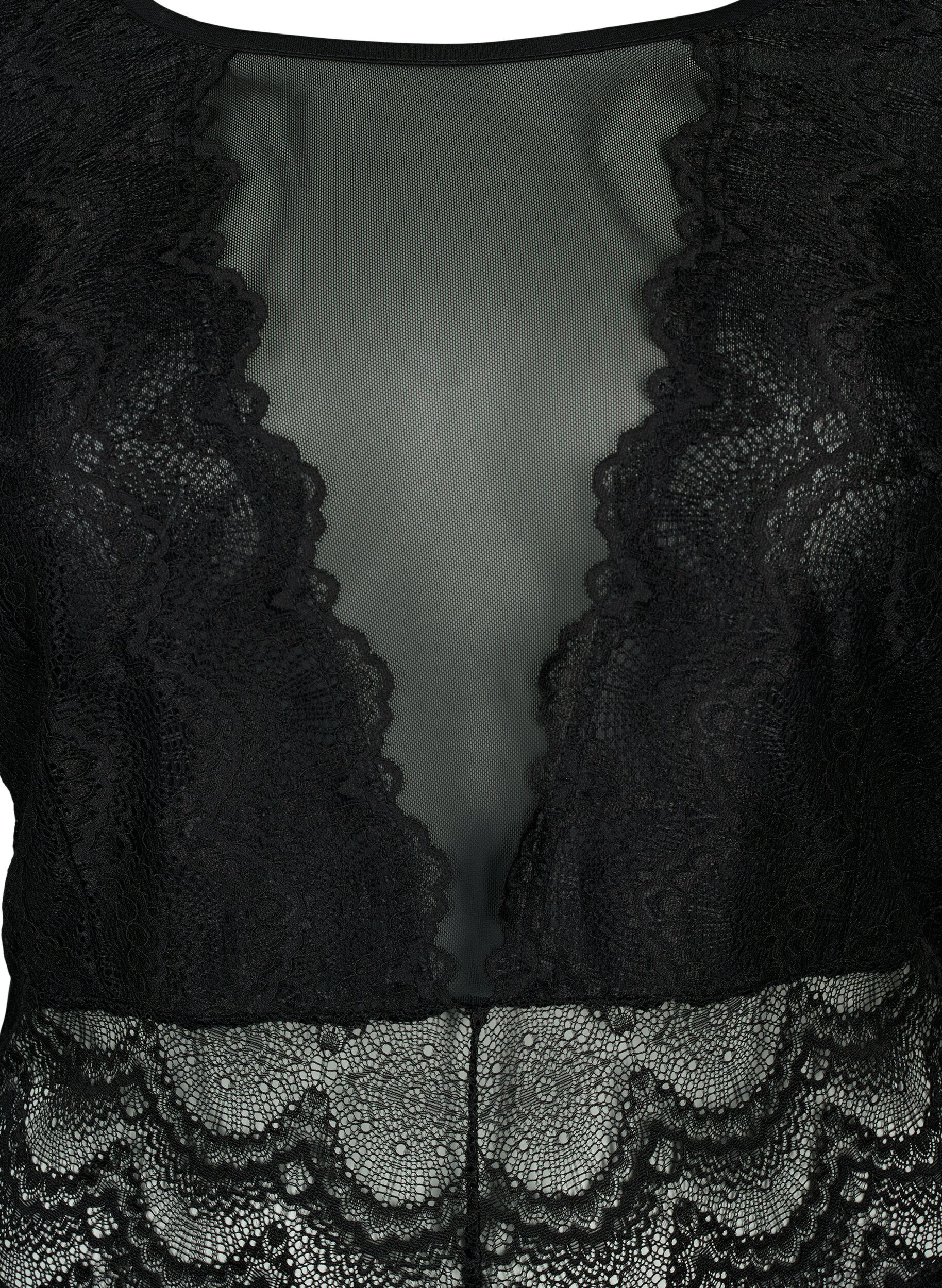 Zizzi Bodystocking mit Spitze und Mesh, Black, Packshot image number 2