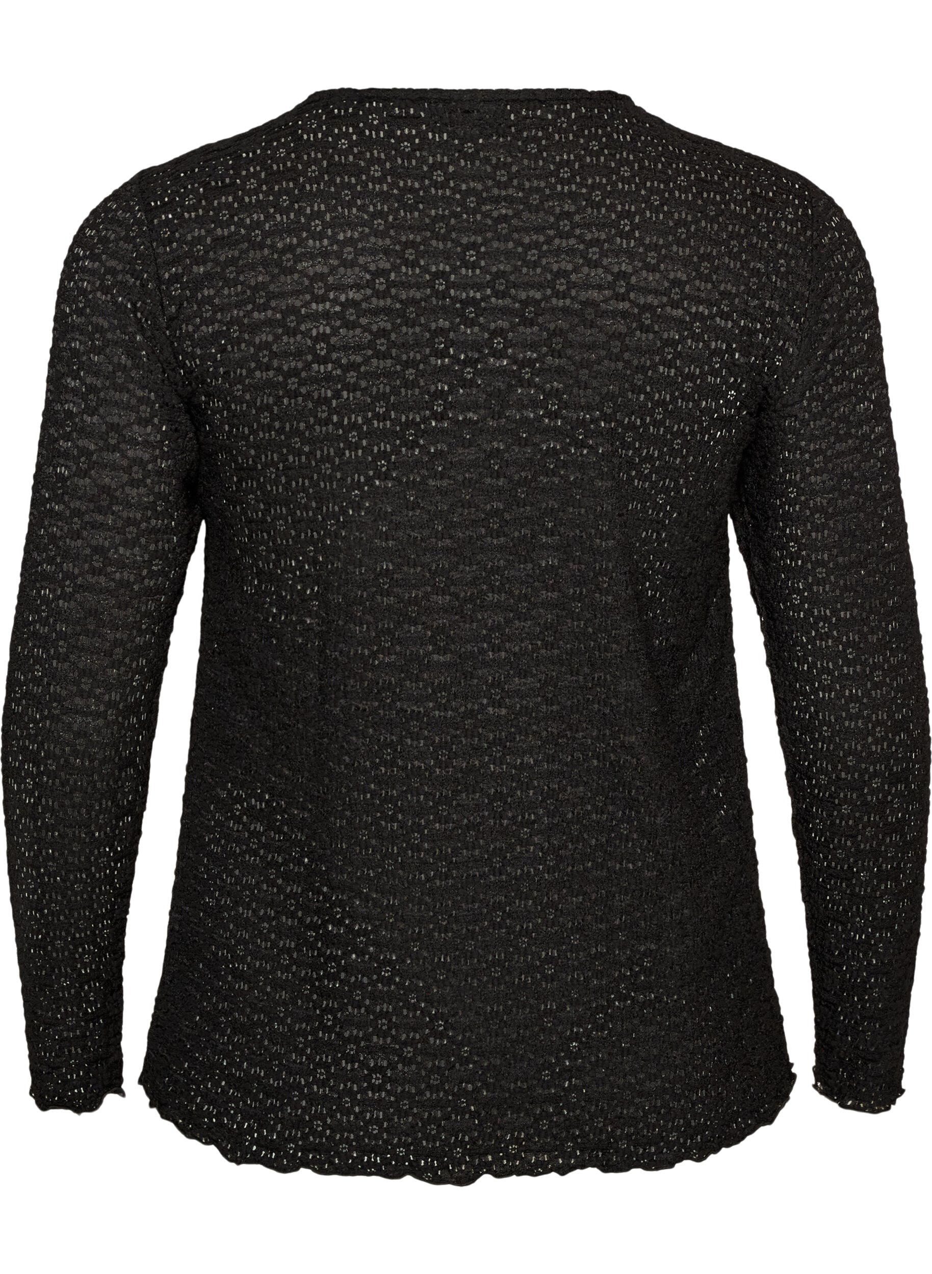 ZizziBluse mit Lochmuster und langen &Auml;rmeln, Schwarz, Packshot image number 1