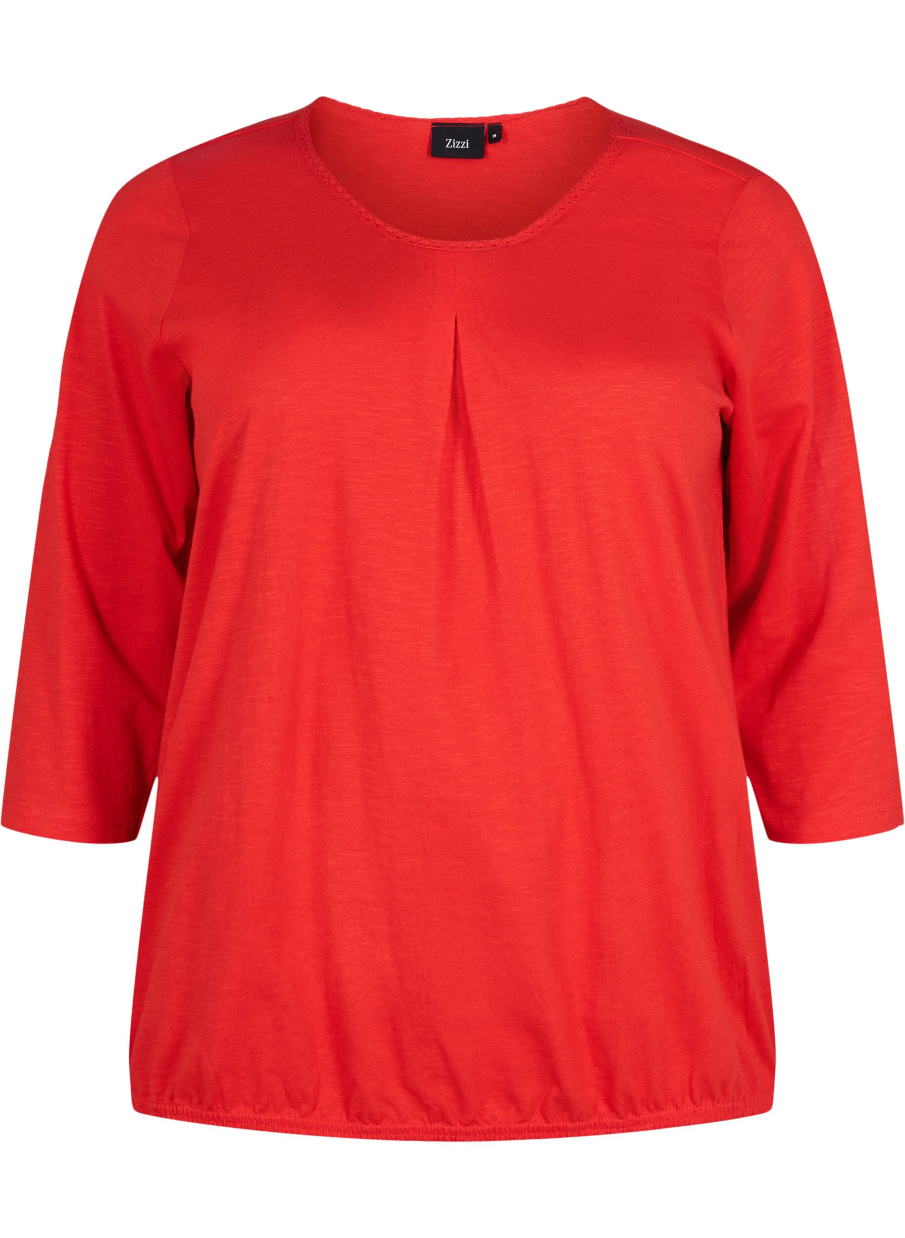 Zizzi Blouse en coton &agrave; manches 3/4, Fiery Red, Packshot image number 0