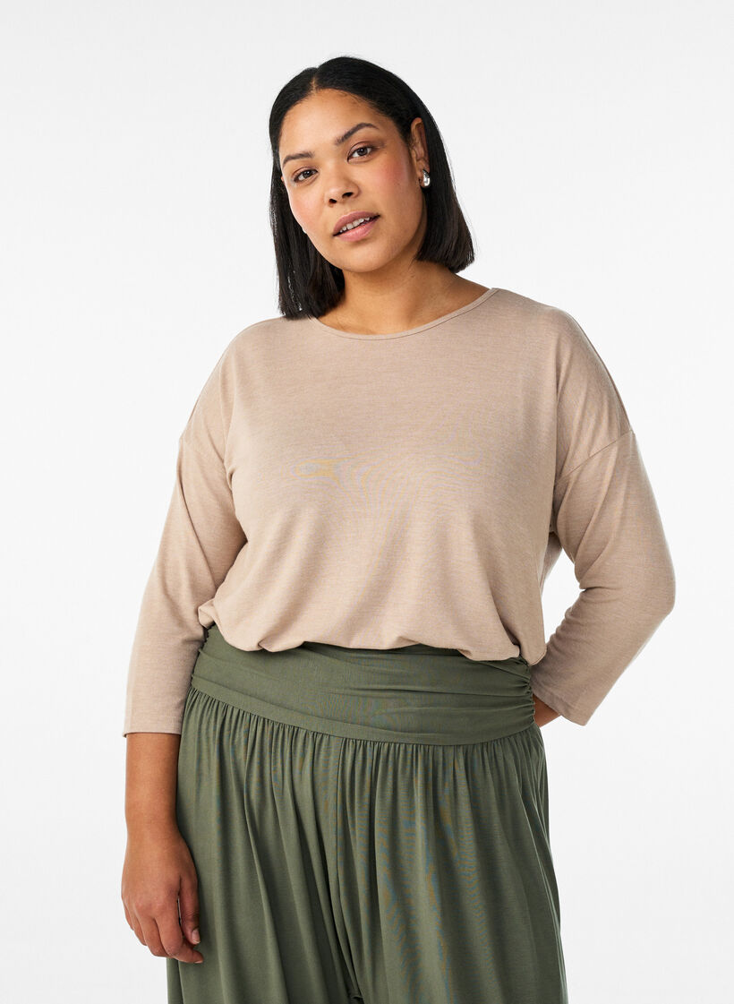 Blouse en jersey avec manches 3/4, Beige, Model image number 0