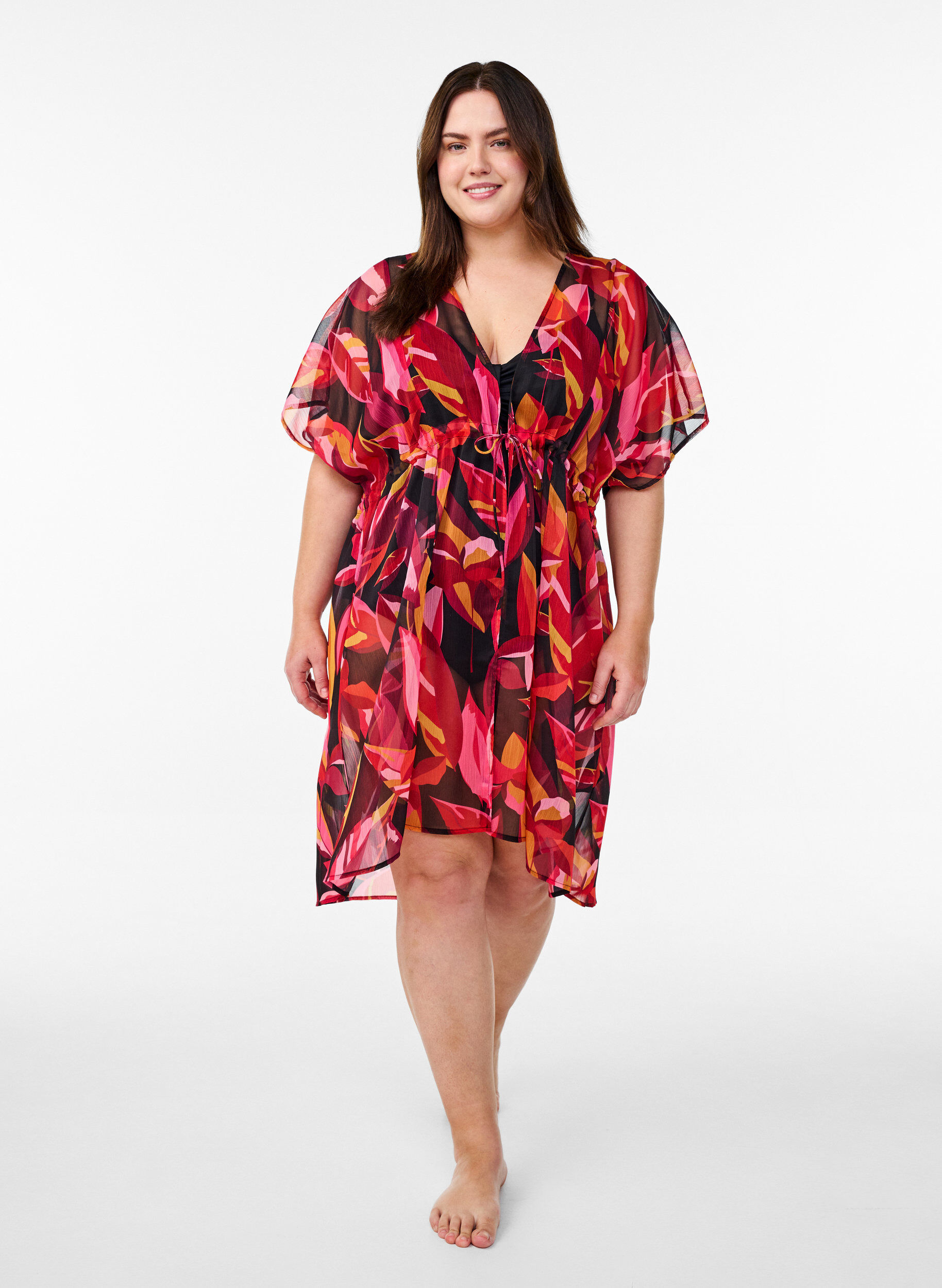 Zizzi Strand-Kimono mit Druck, Rot, Model image number 1