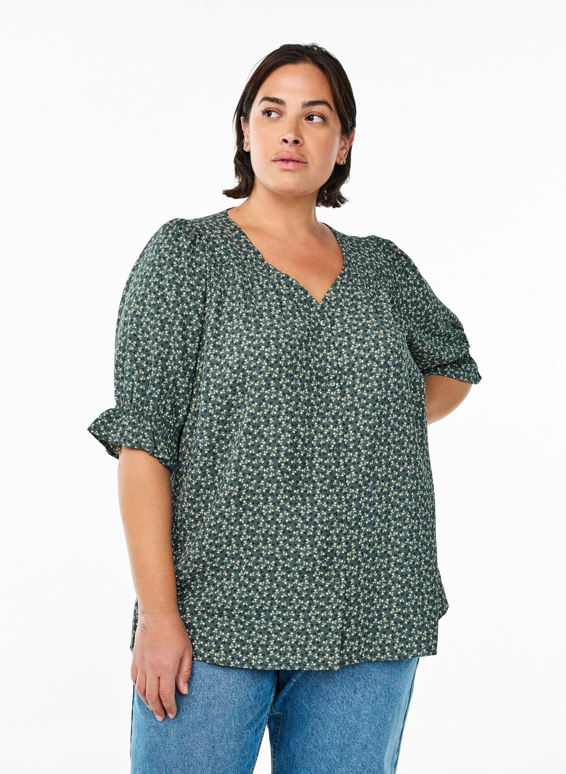 ZizziBluse mit 1/2 &Auml;rmeln, Gr&uuml;n, Model image number 0