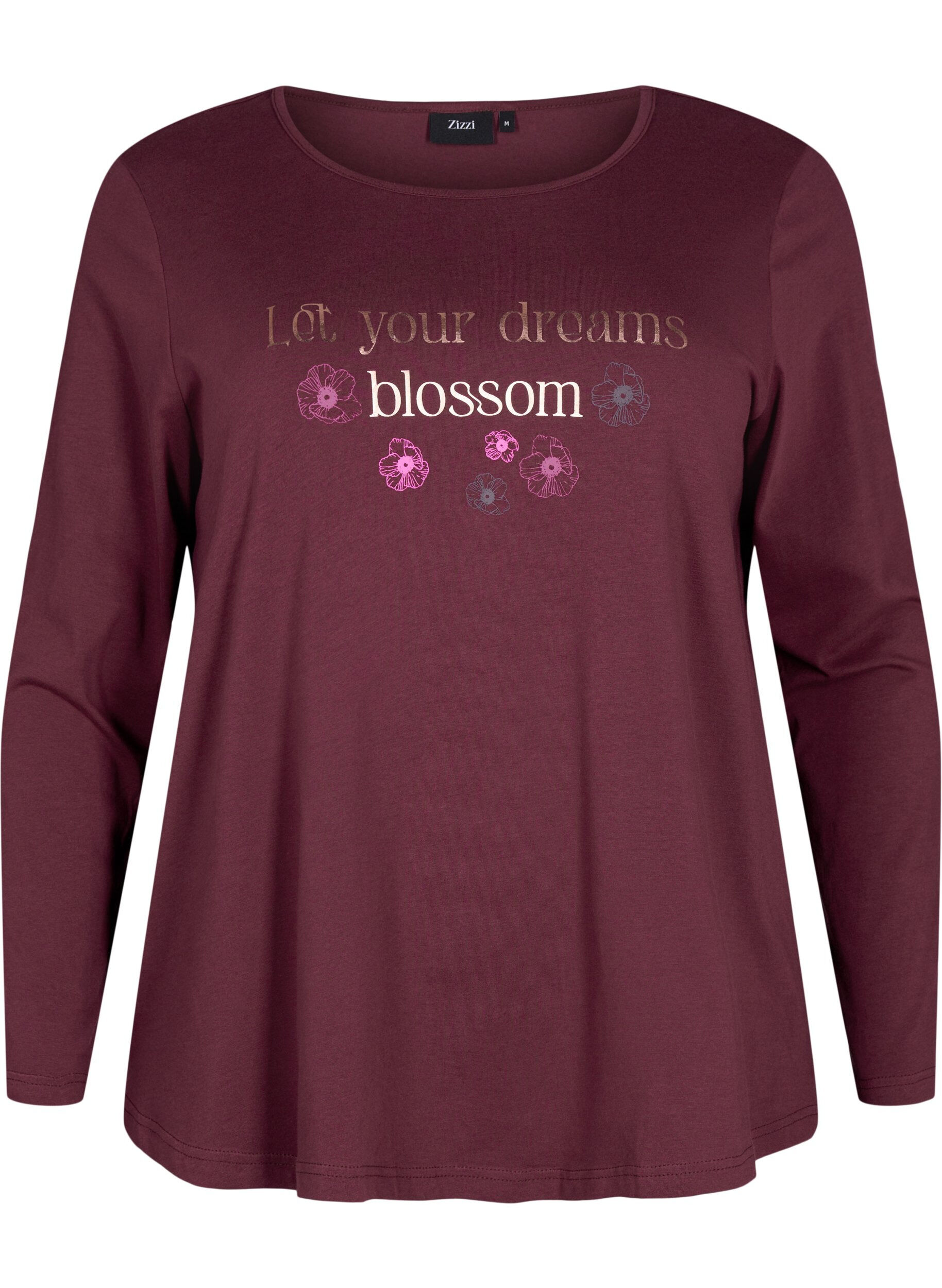 Zizzi Chemise de nuit en coton avec impression de texte, Bordeaux, Packshot image number 0