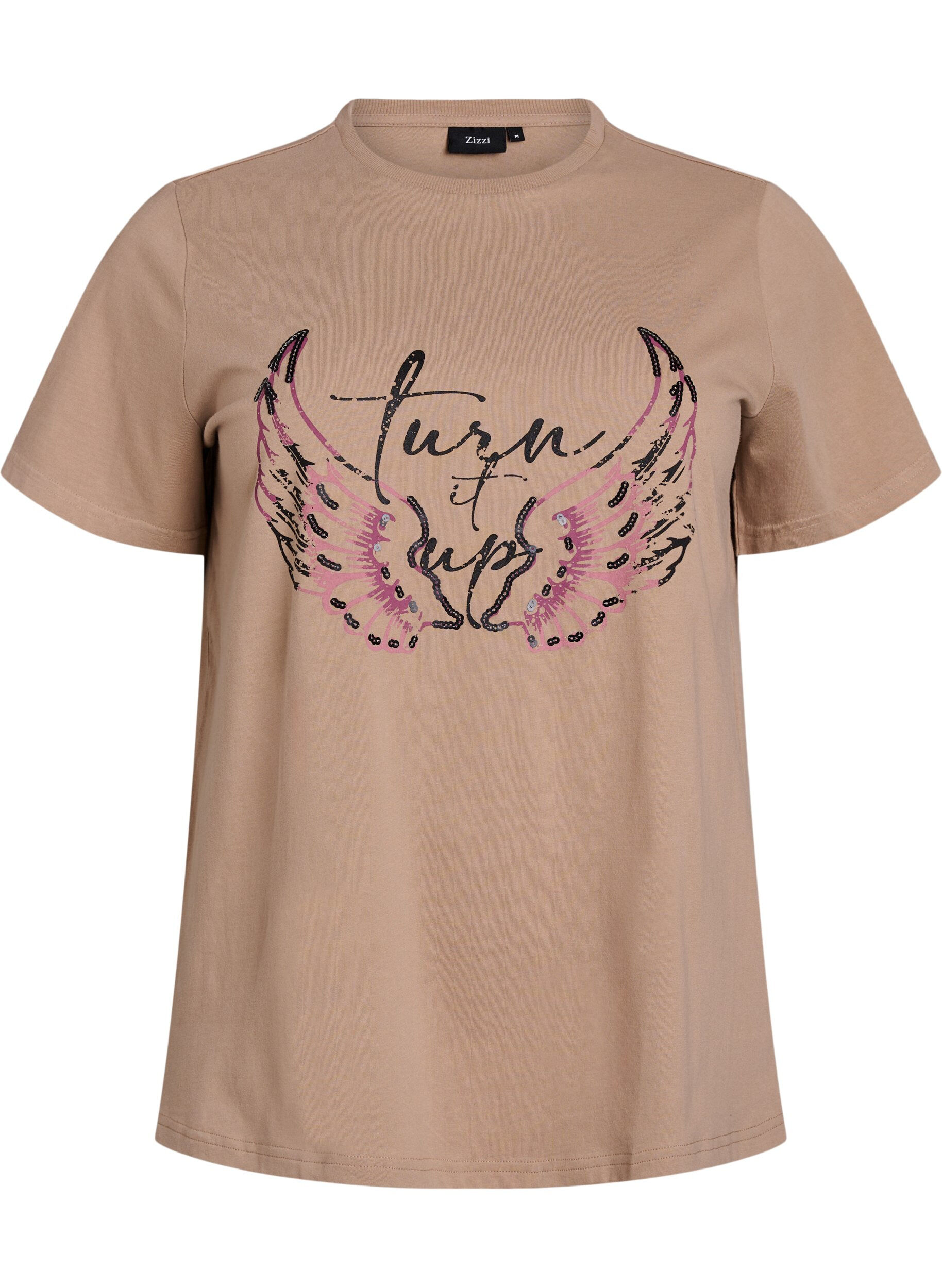 Zizzi T-Shirt aus Bio-Baumwolle mit Statement-Print, Beige, Packshot image number 0