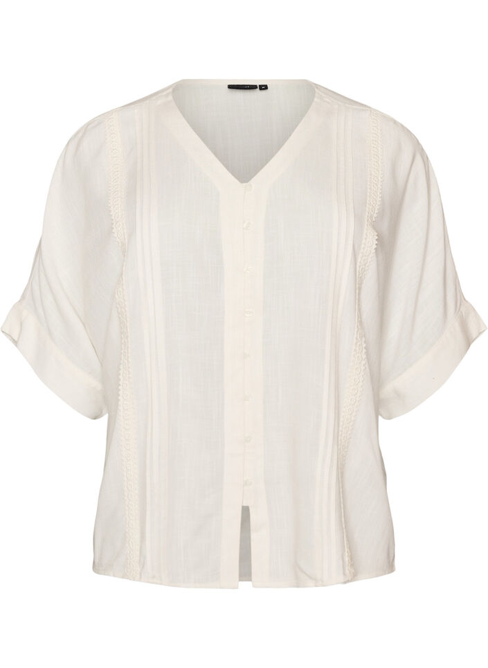 Viskosebluse mit Crochet-Besatz und Kn&ouml;pfen, Vanille, Packshot image number 0