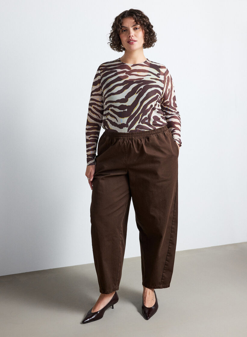 Blouse en maille avec imprim&eacute;, Marron, Model image number 1