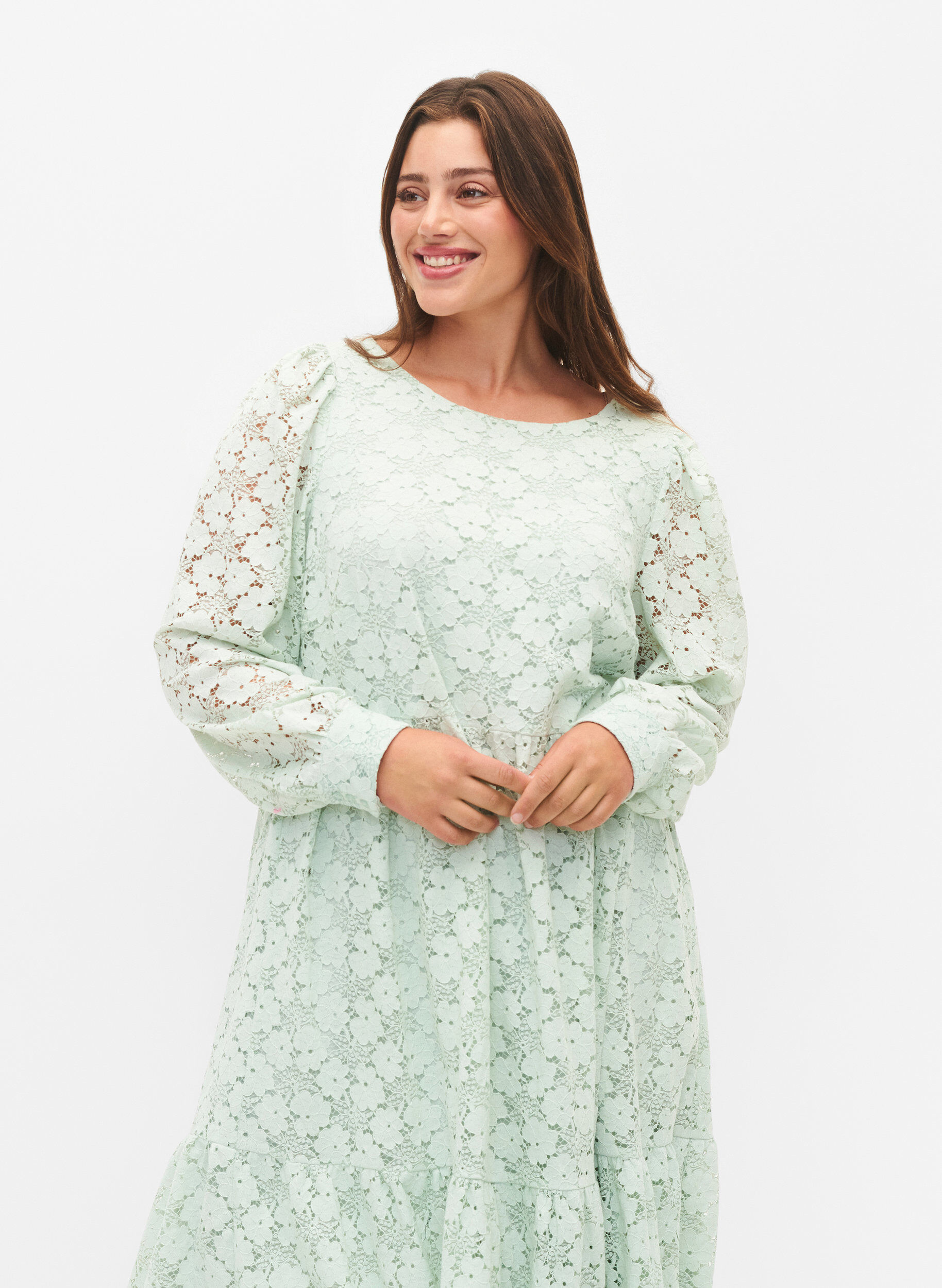Zizzi Spitze Kleid mit langen &Auml;rmeln, Pastel Green , Model image number 2