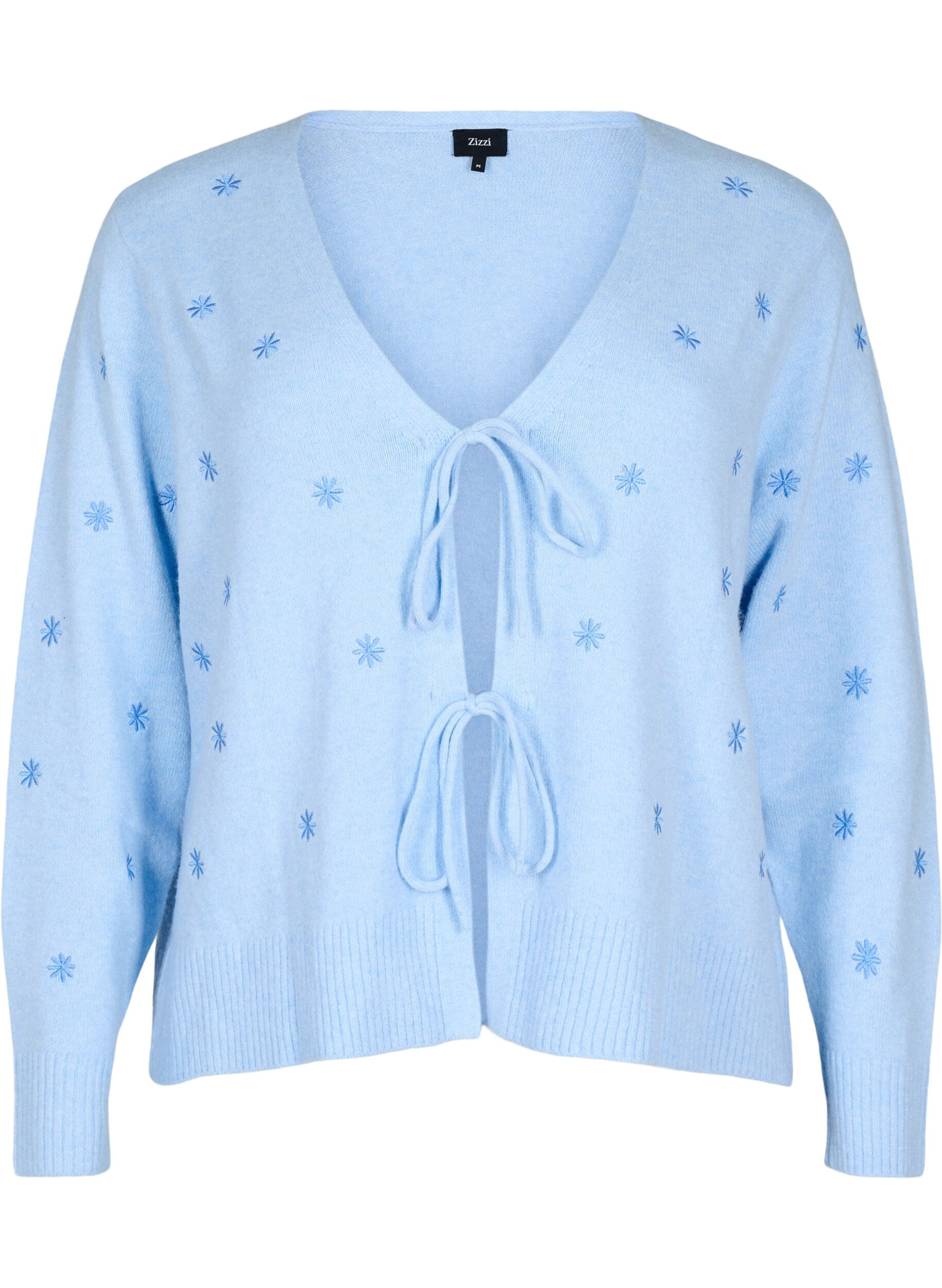 Zizzi Strickjacke mit Schn&uuml;rdetails und Stickerei, Cashmere Blue Comb, Packshot image number 0