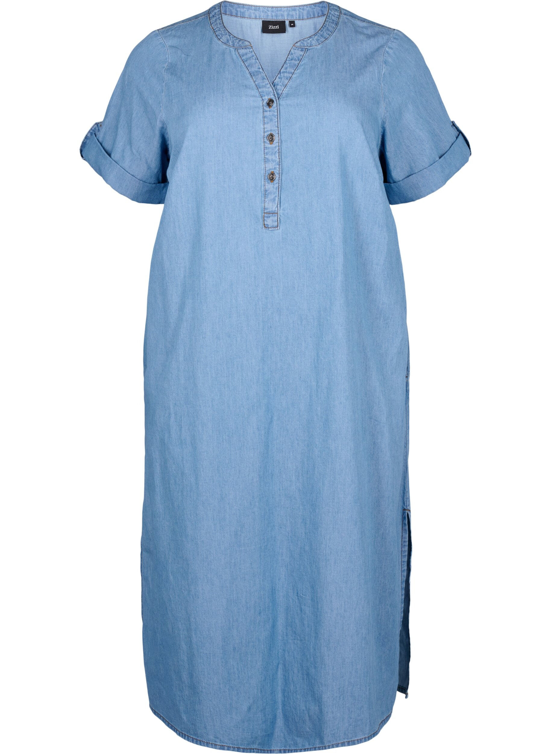 Zizzi Jeanskleid mit Schlitz und kurzen &Auml;rmeln, Blue denim, Packshot image number 0