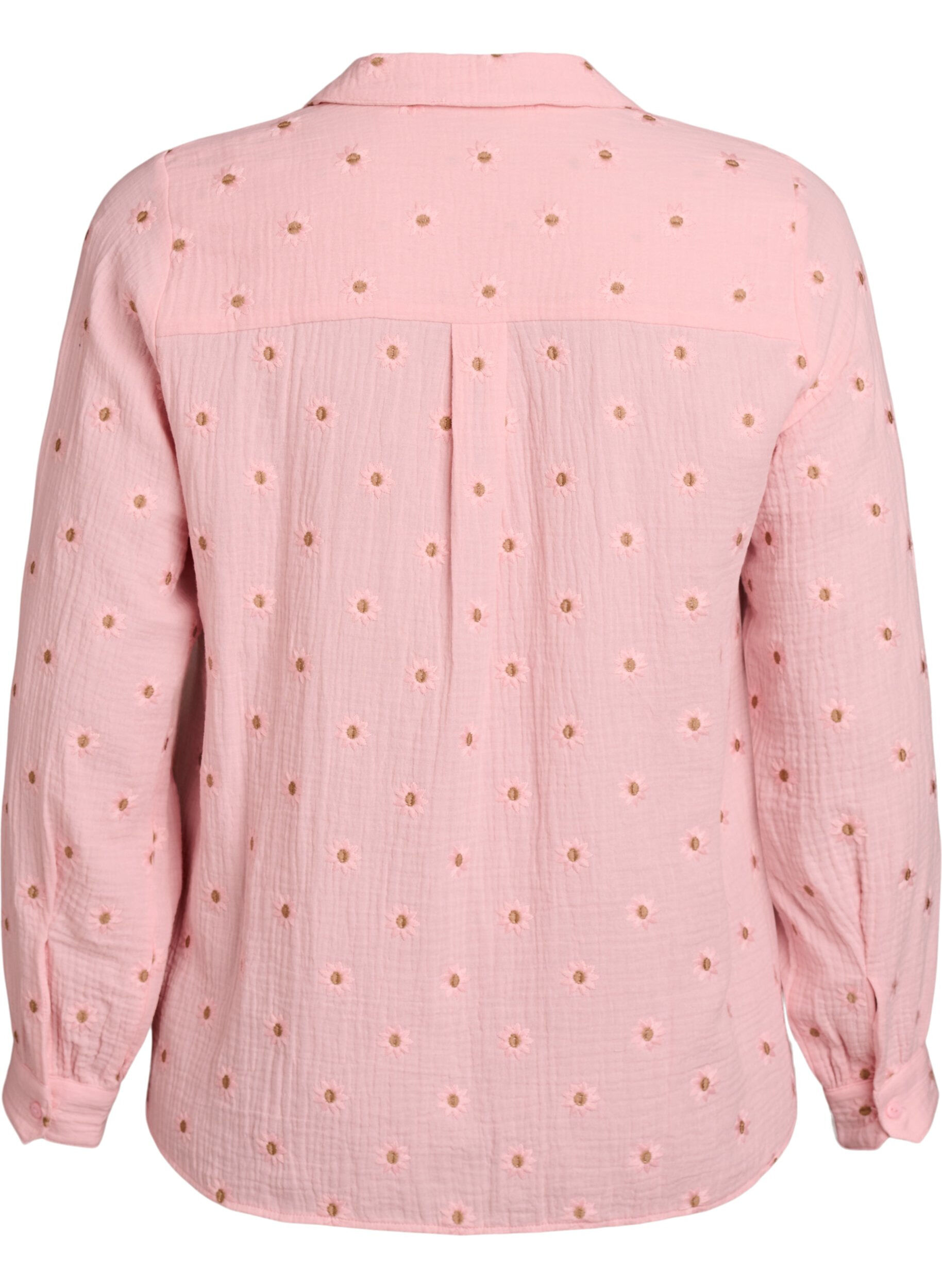 Zizzi Blouse &agrave; manches longues en mousseline de coton avec motifs brod&eacute;s, Rose, Packshot image number 1