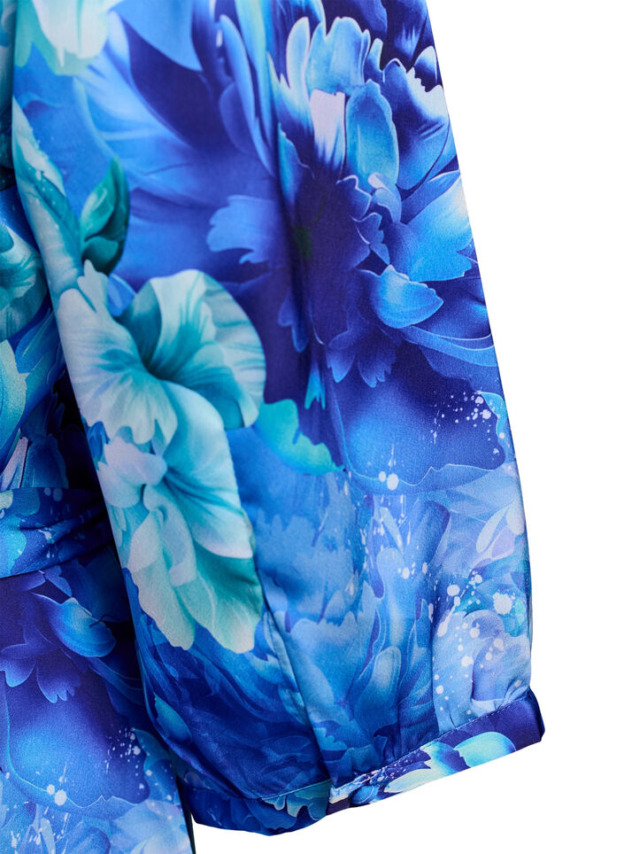 Robe portefeuille &agrave; imprim&eacute; floral et manches 3/4, Bleu, Packshot image number 3