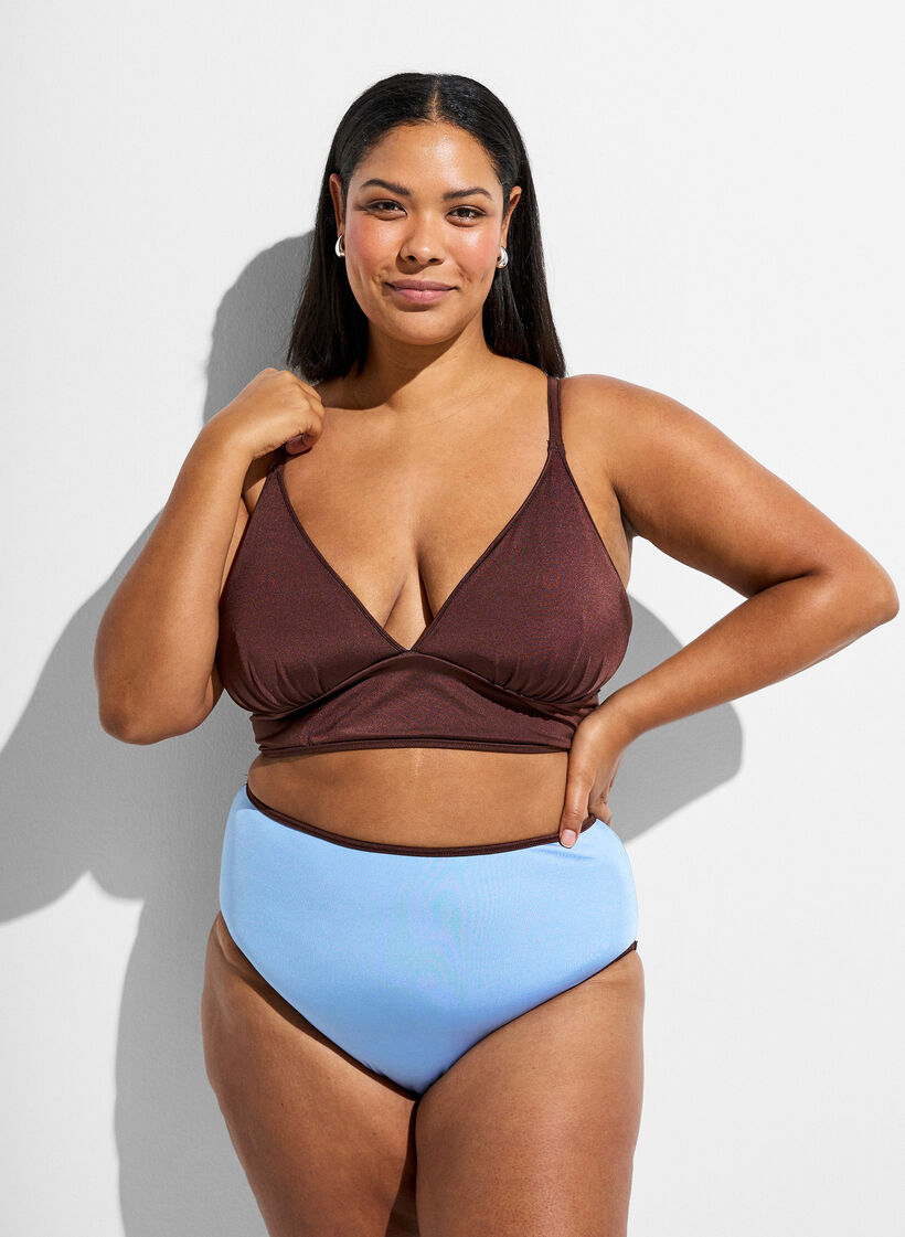 Haut de bikini r&eacute;versible avec d&eacute;collet&eacute; en V et bretelles crois&eacute;es dans le dos, Marron, Model image number 1