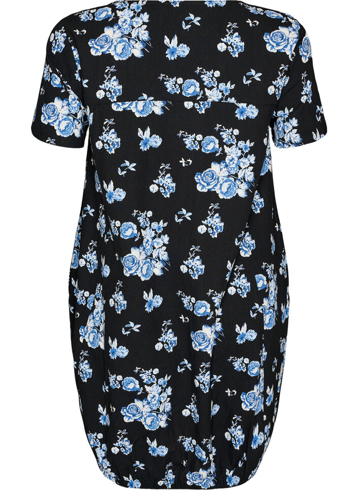 Kurz&auml;rmliges Baumwollkleid mit Aufdruck, Schwarz, Packshot image number 1