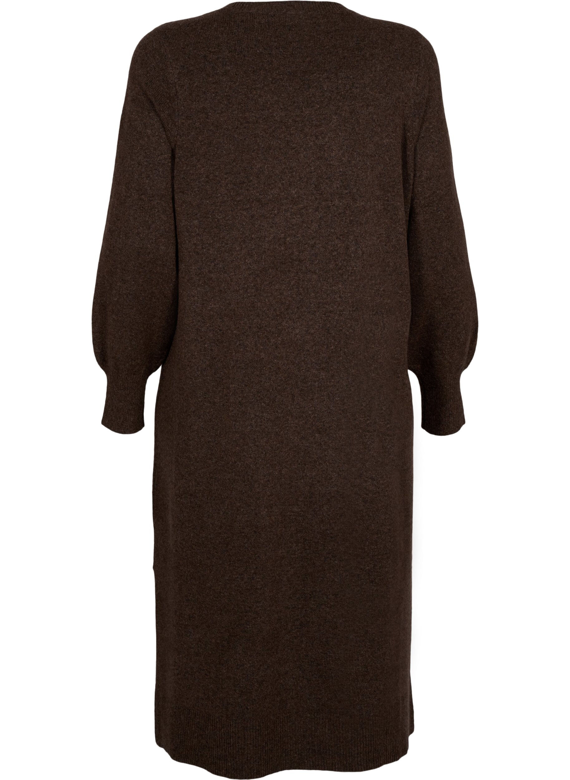 ZizziLang&auml;rmliges Strickkleid mit V-Ausschnitt, Braun, Packshot image number 1