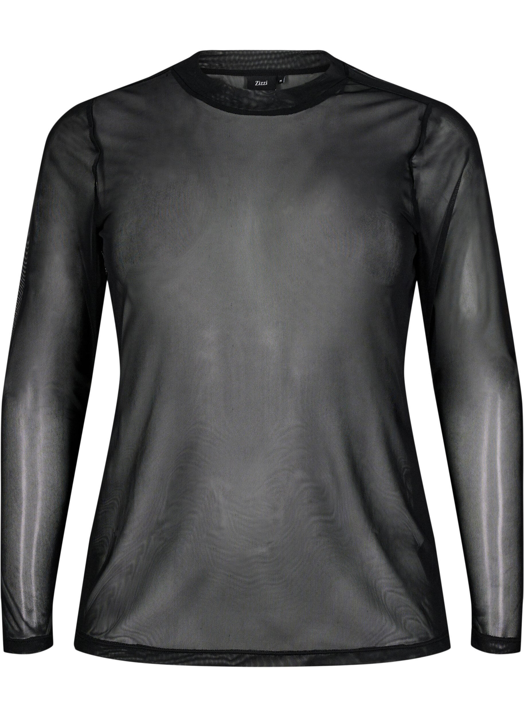 Zizzi Einfarbige Mesh-Bluse, Schwarz, Packshot image number 0