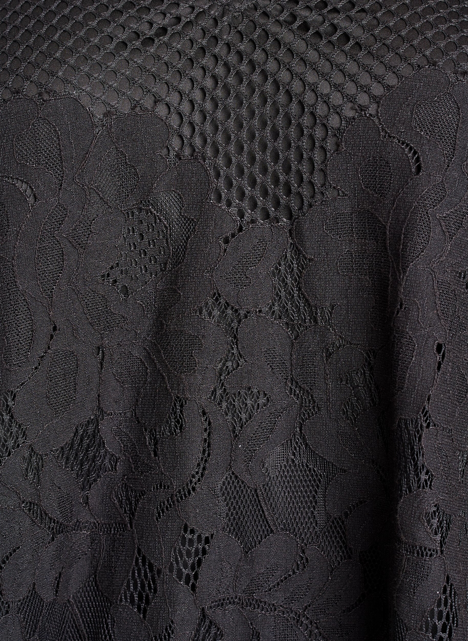 Zizzi Blouse en dentelle avec col en V et manches mi-longues, Noir, Packshot image number 2
