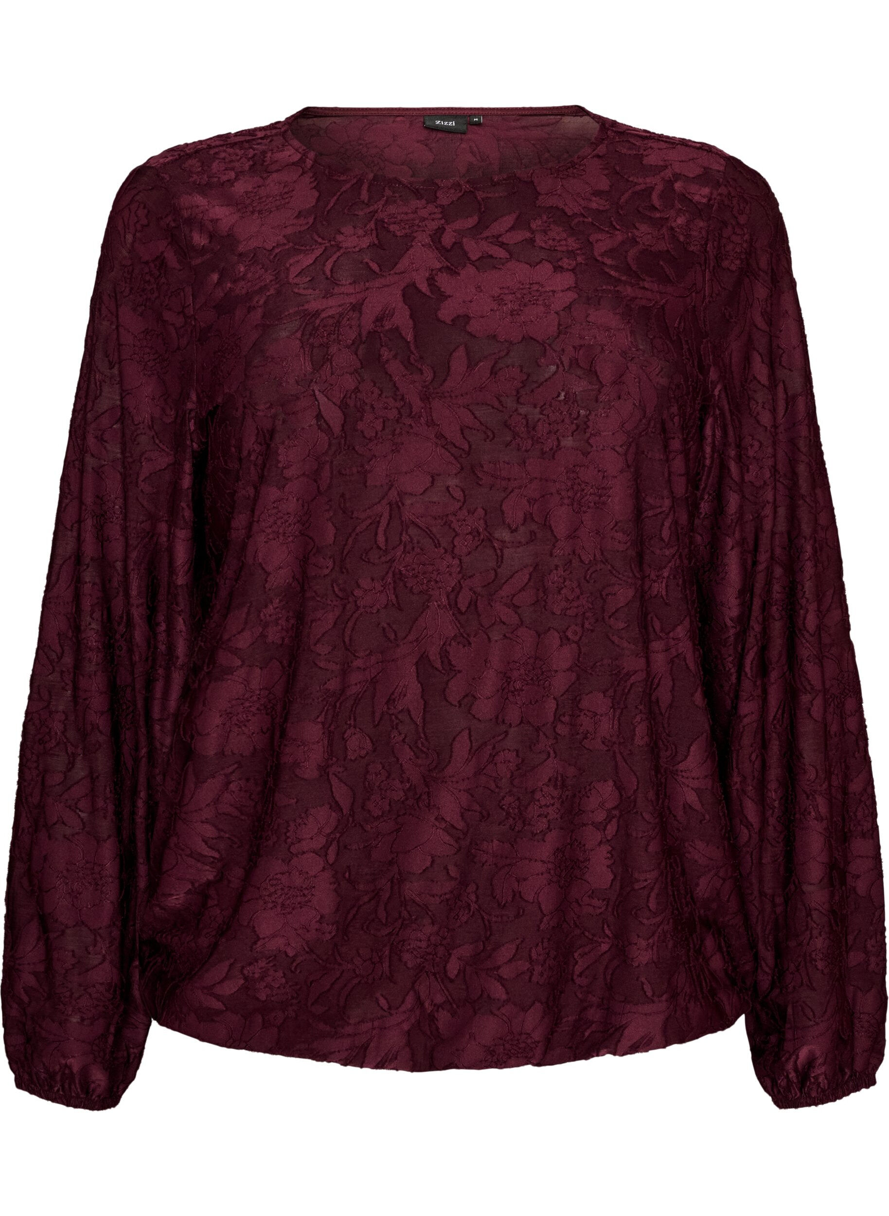 ZizziBlouse transparente avec texture florale et manches longues, Bordeaux, Packshot image number 0